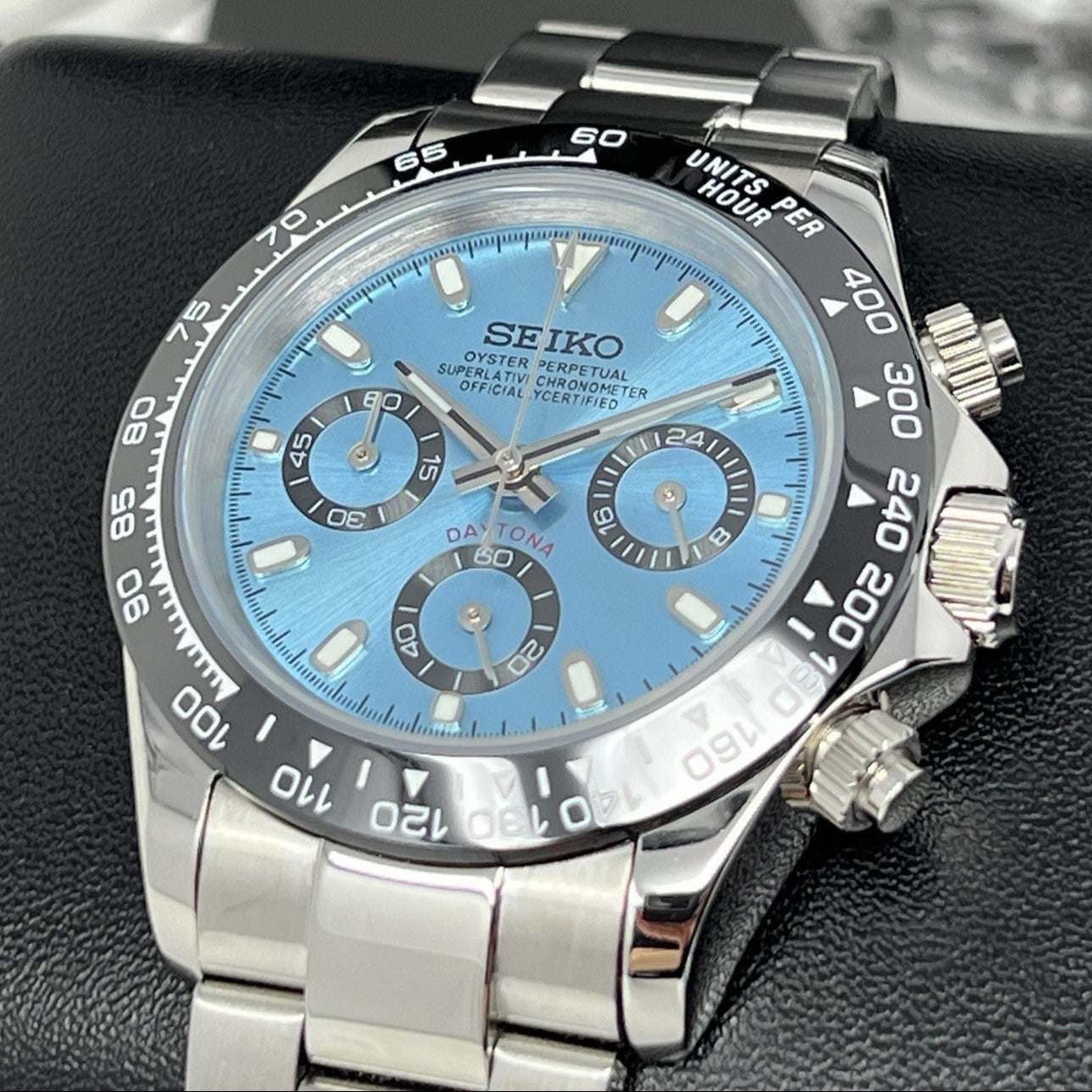 Custom Daytona 40mm - Rare Sky Blue | Stainless Steel | Mecaquartz Watch | Quartz Watch | Seikotona | Seikitona | Seiktona | John Mayer