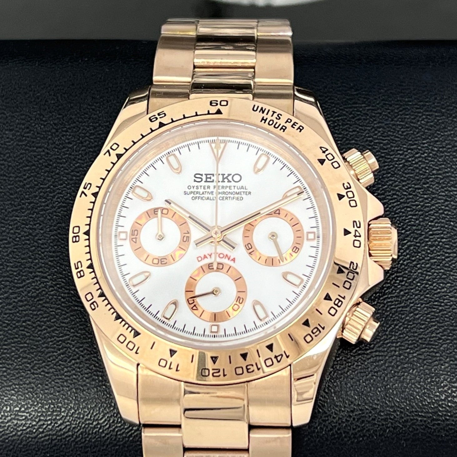 カスタムVK63 ローズゴルドデイトナCHRONOGRAPH QUARTZ Rose Gold Daytona Chronograph | VK63 Mecaquartz | Seiko Mod