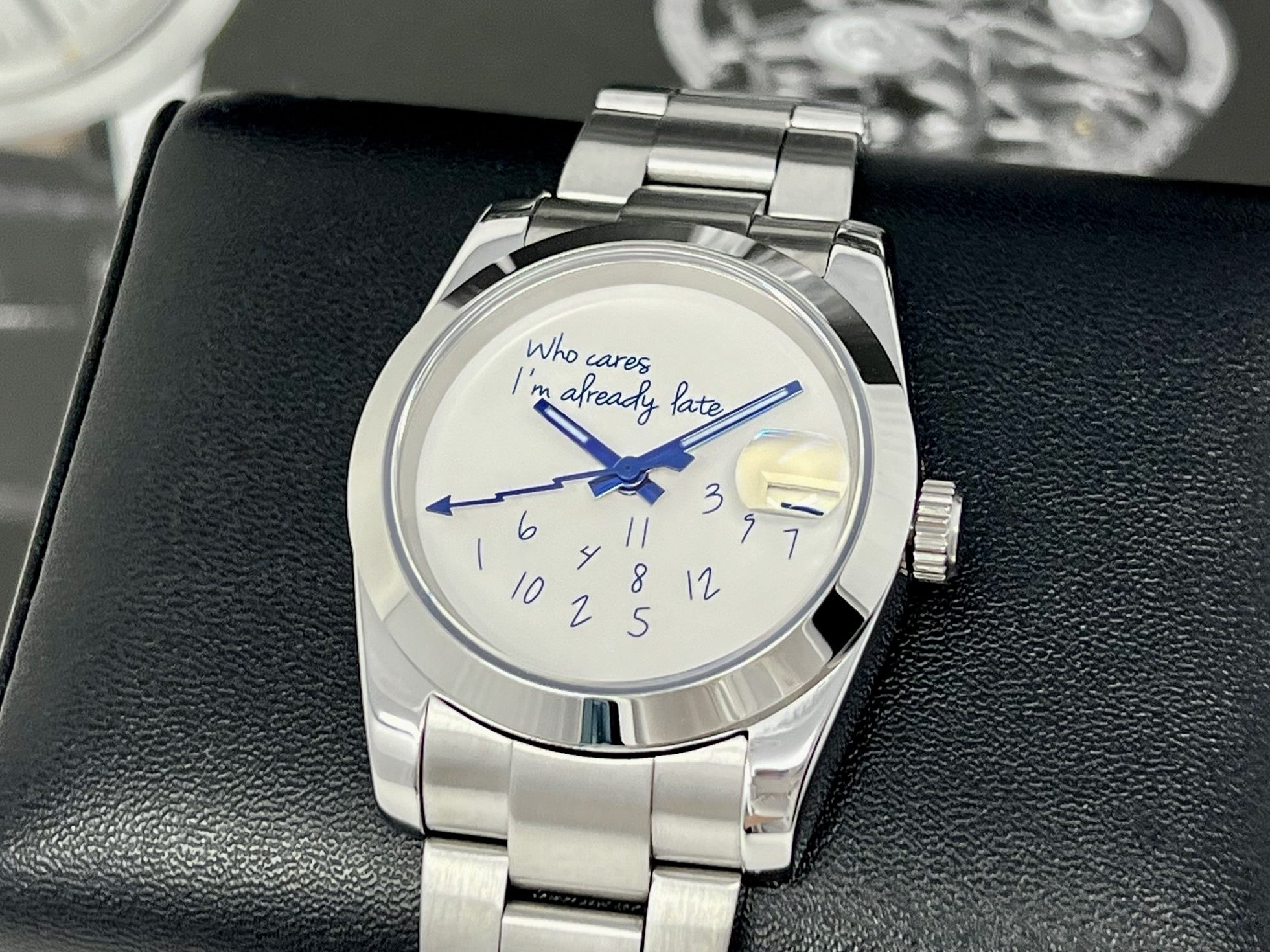 Custom Who Cares I&#39;m Already Late - 36mm or 39mm, Luxury Automatic Watch, Seiko NH35 Movement, Seiko Mod, Watch Mod