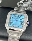 Custom Seiko Santos Mod | Stainless Steel Watch | 38mm | Sky Blue Dial | Automatic Watch | Seiko NH35 Movement