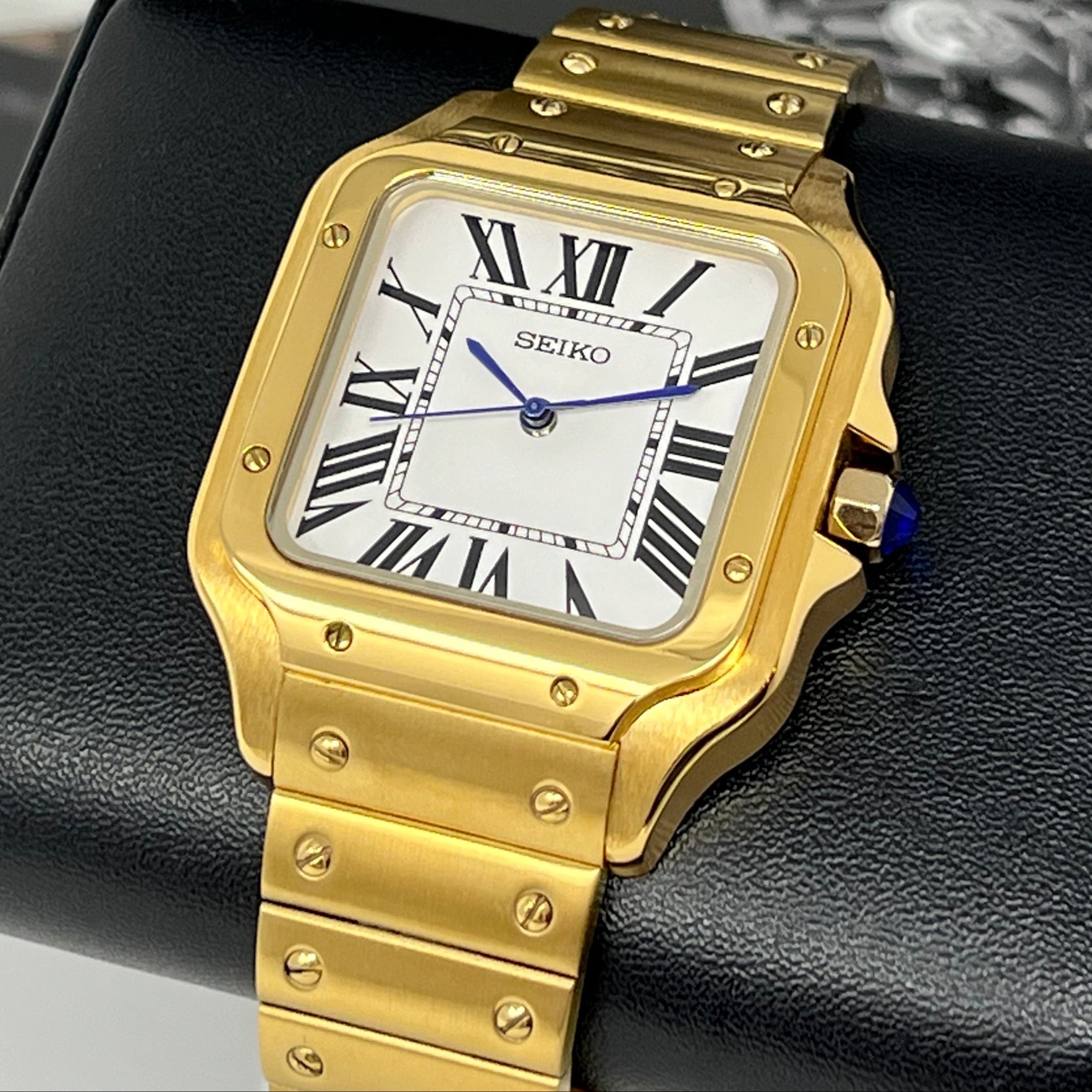 カスタム nh35 mod サントス Custom Gold Santos Mod | Stainless Steel Watch | 38mm