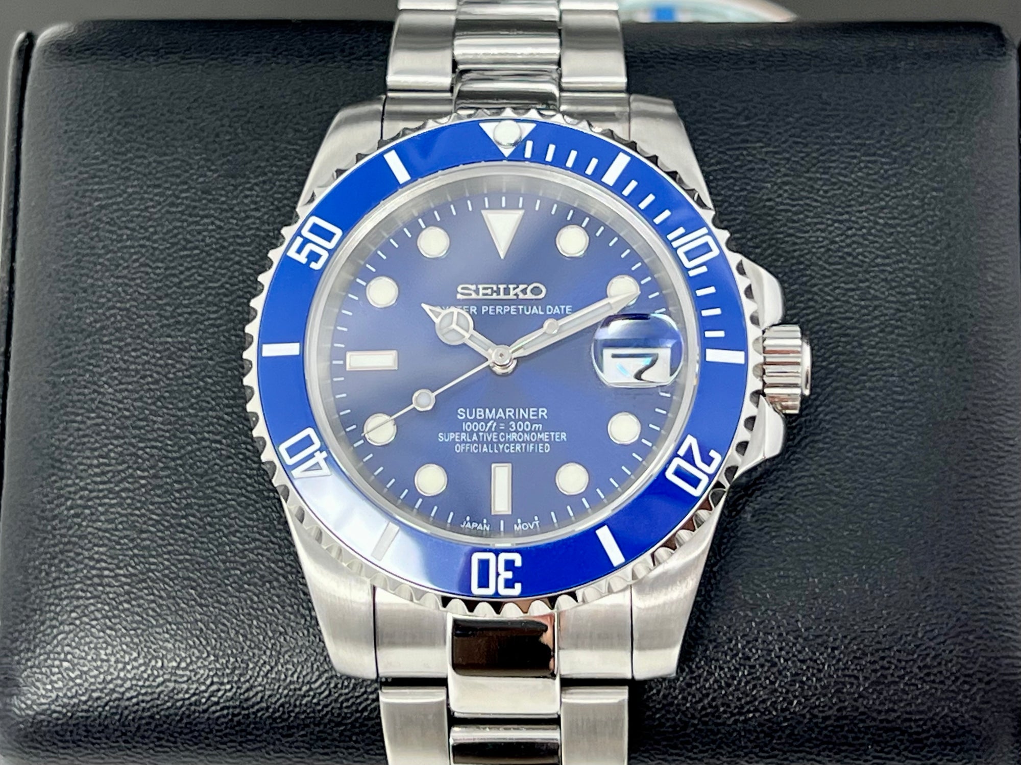 Custom Bluesy Sub | Stainless Steel | Sapphire Crystal | Black Seiko Mod | Seiko NH35 Automatic Submariner