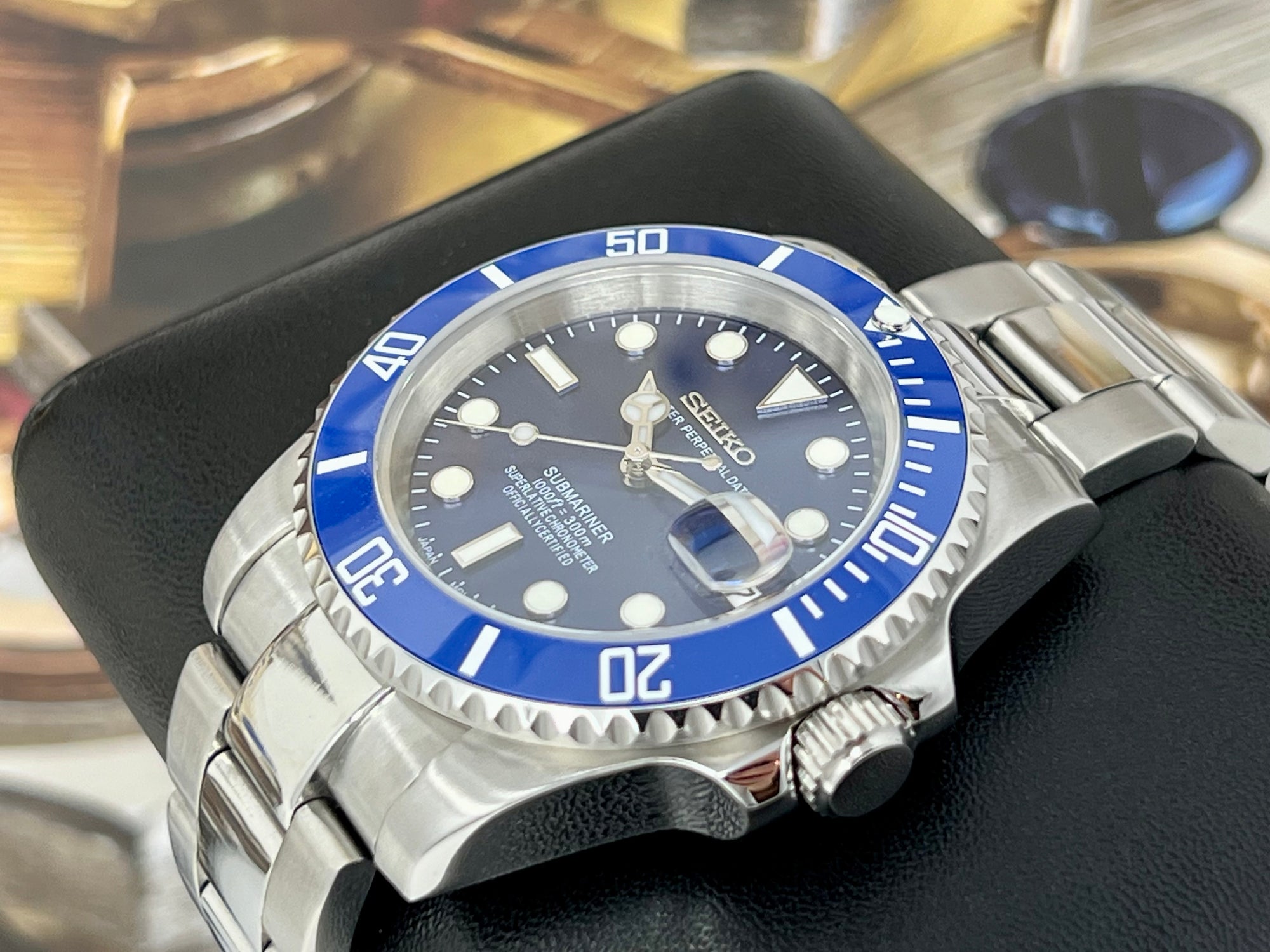 Custom Bluesy Sub | Stainless Steel | Sapphire Crystal | Black Seiko Mod | Seiko NH35 Automatic Submariner