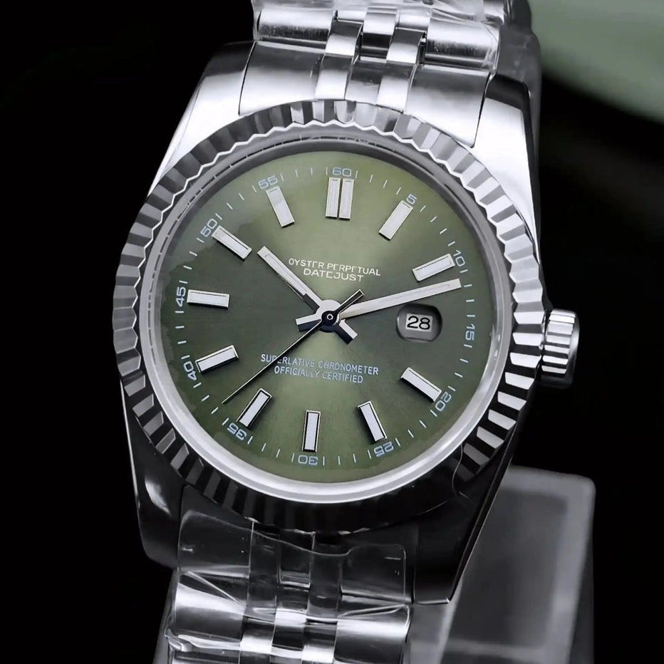 31mm Olive Green Dial Ladies watch with Silver Band