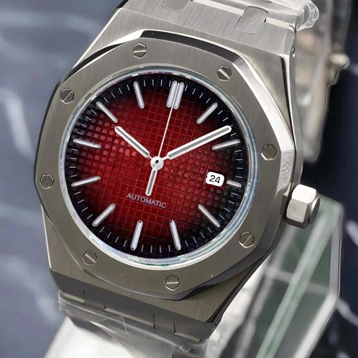 Red Dial with Silver Band