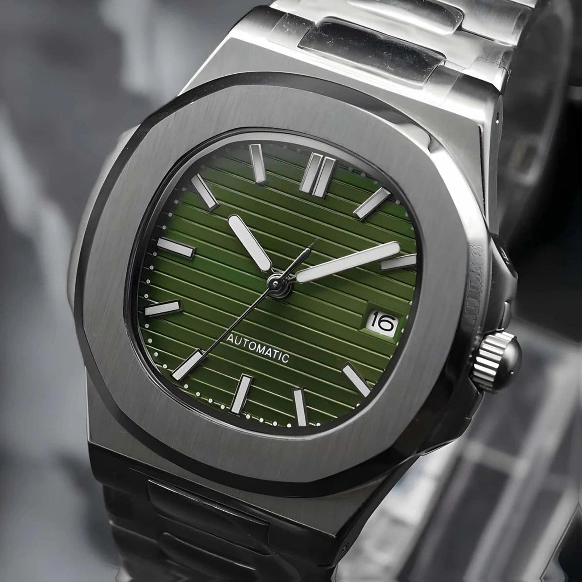 Olive Green dial with silver band