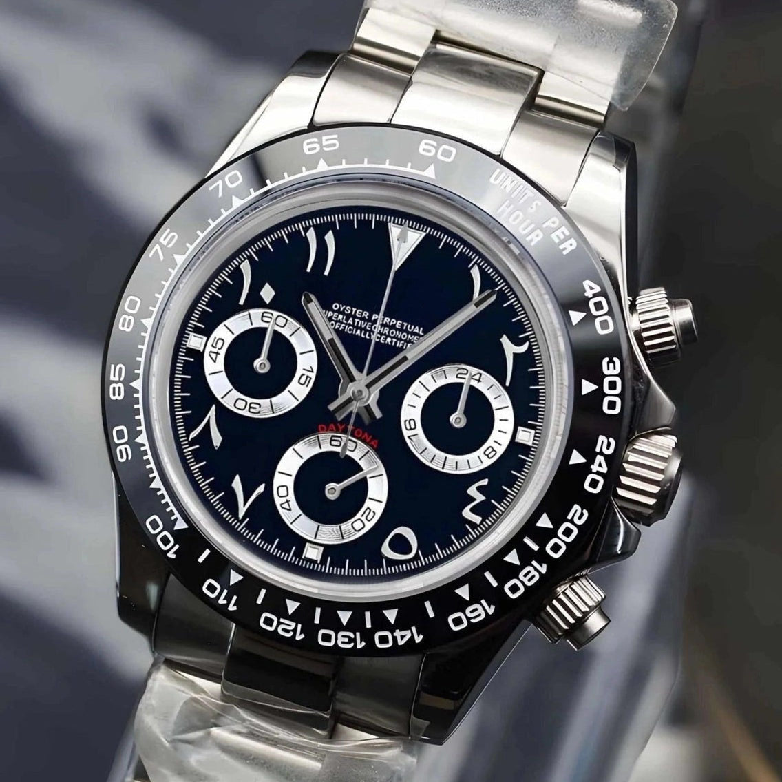 Seiktona Silver Steel Black Chronograph