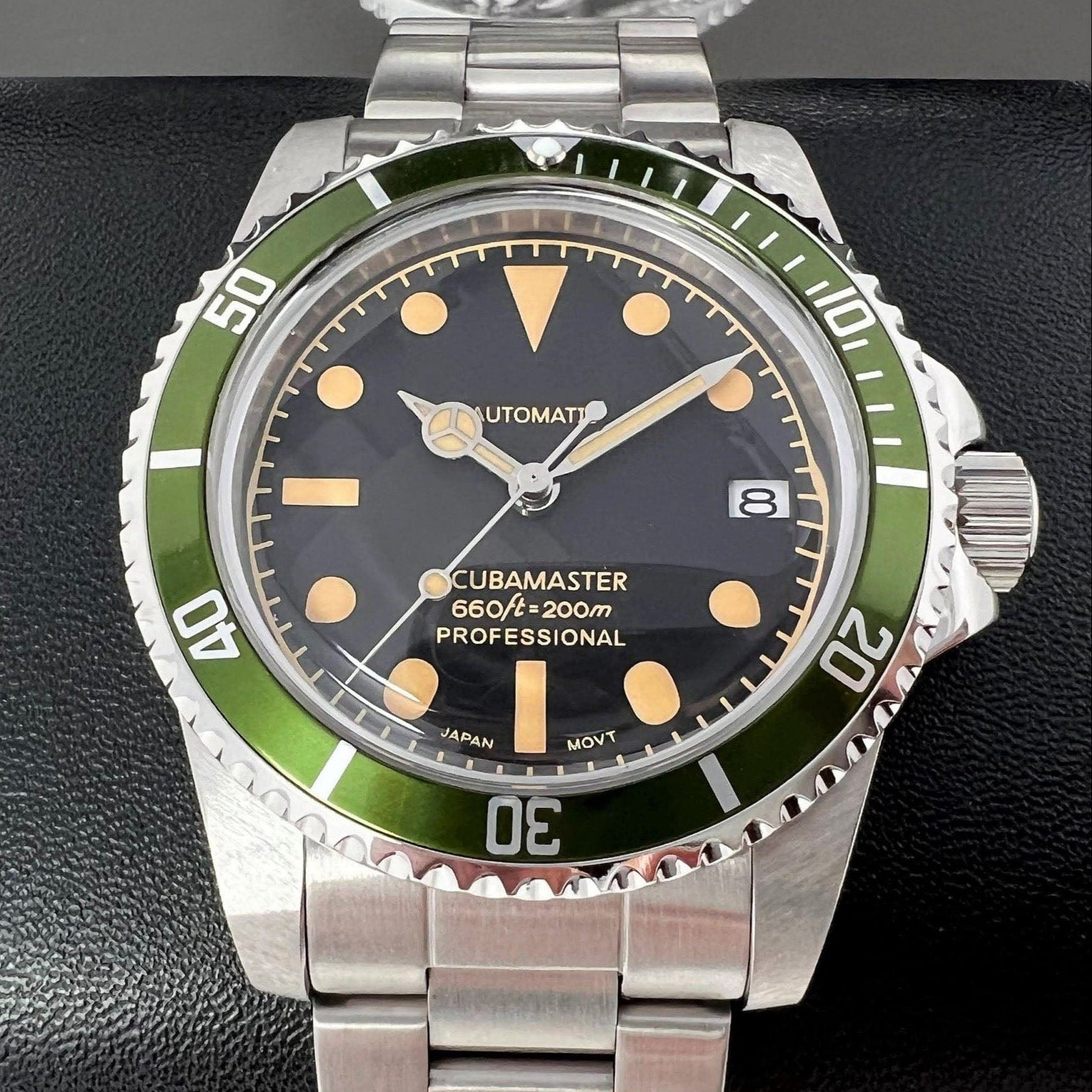 Custom Lime Green Scuba Master | Vintage Sub Style Diver | Domed Acrylic Crystal | Green Milsub | with NH35 Automatic Movement