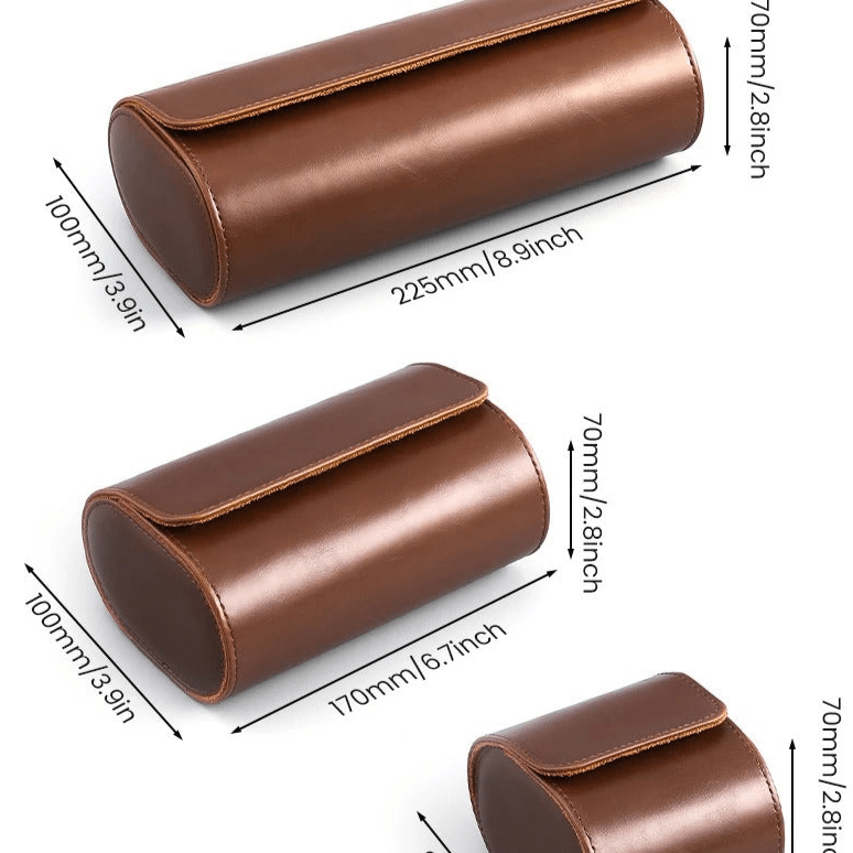 Luxury Leather Watch Roll | Full Leather | Single, Double or Triple Rolls | Brown Watch Case