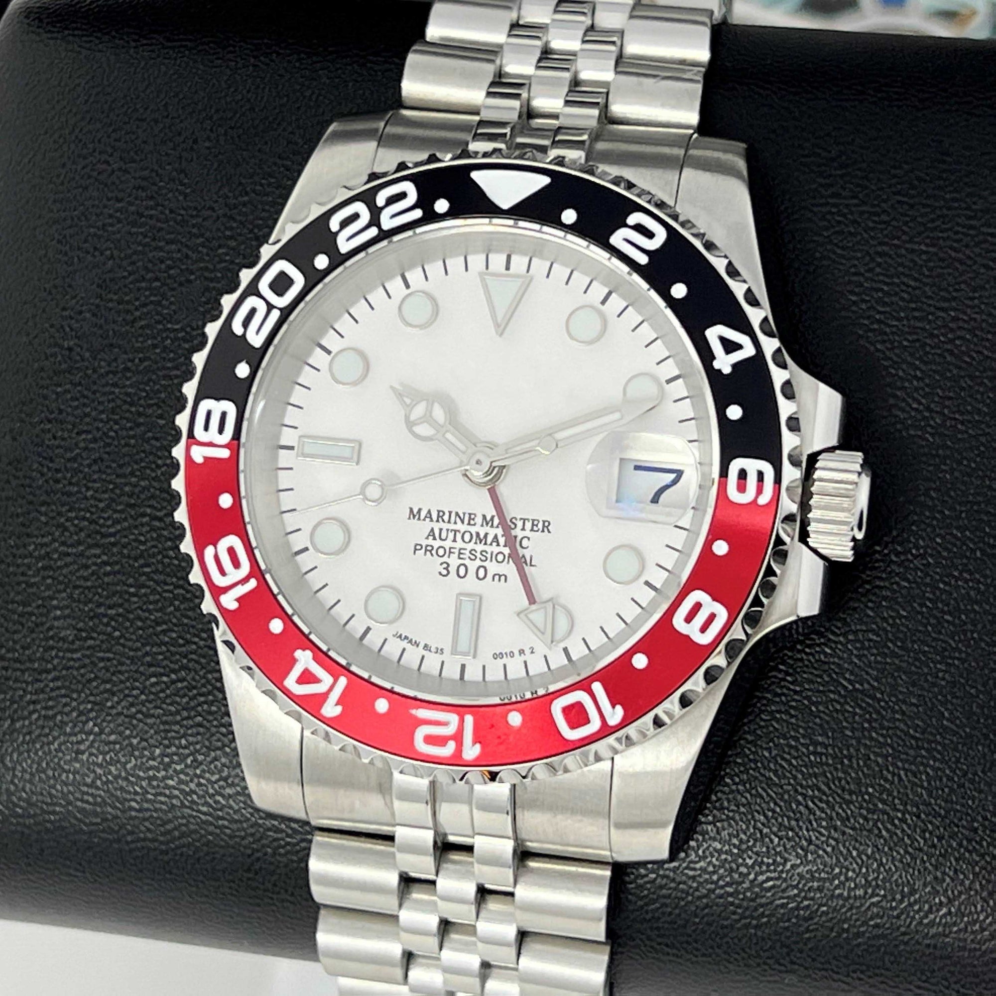 Custom White Coke Mod | 4 Hand GMT Watch - Black and Red | NH34 movement | 41mm | Dual Two Timezone | Automatic Custom Watch | Custom Watch Mod