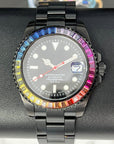 Rainbow Stealth | Black with Sapphire Crystal | Oyst Steel Bracelet | Jewel | Bust Down | Gem Frost | Bling | Color | Watch Mod
