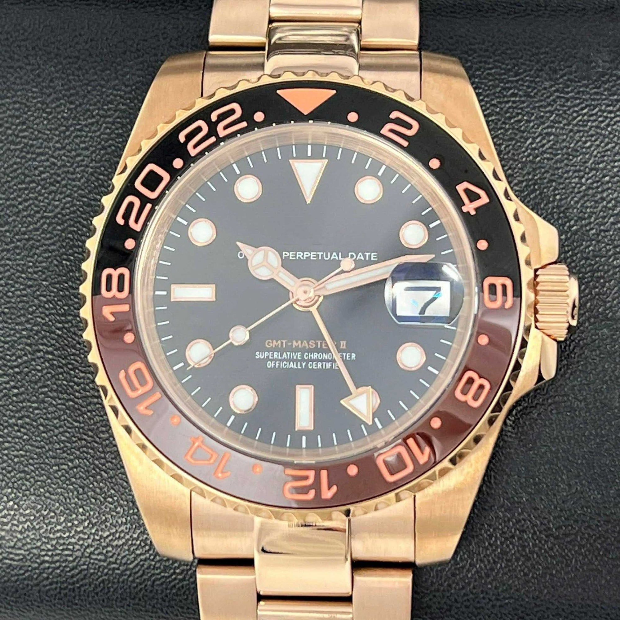 Custom Rootbeer Luxury GMT - 4 Hand Watch | Copper Rose Gold | NH34 Automatic 41mm | Two Timezone | Custom Watch | Bronze Watch Mod