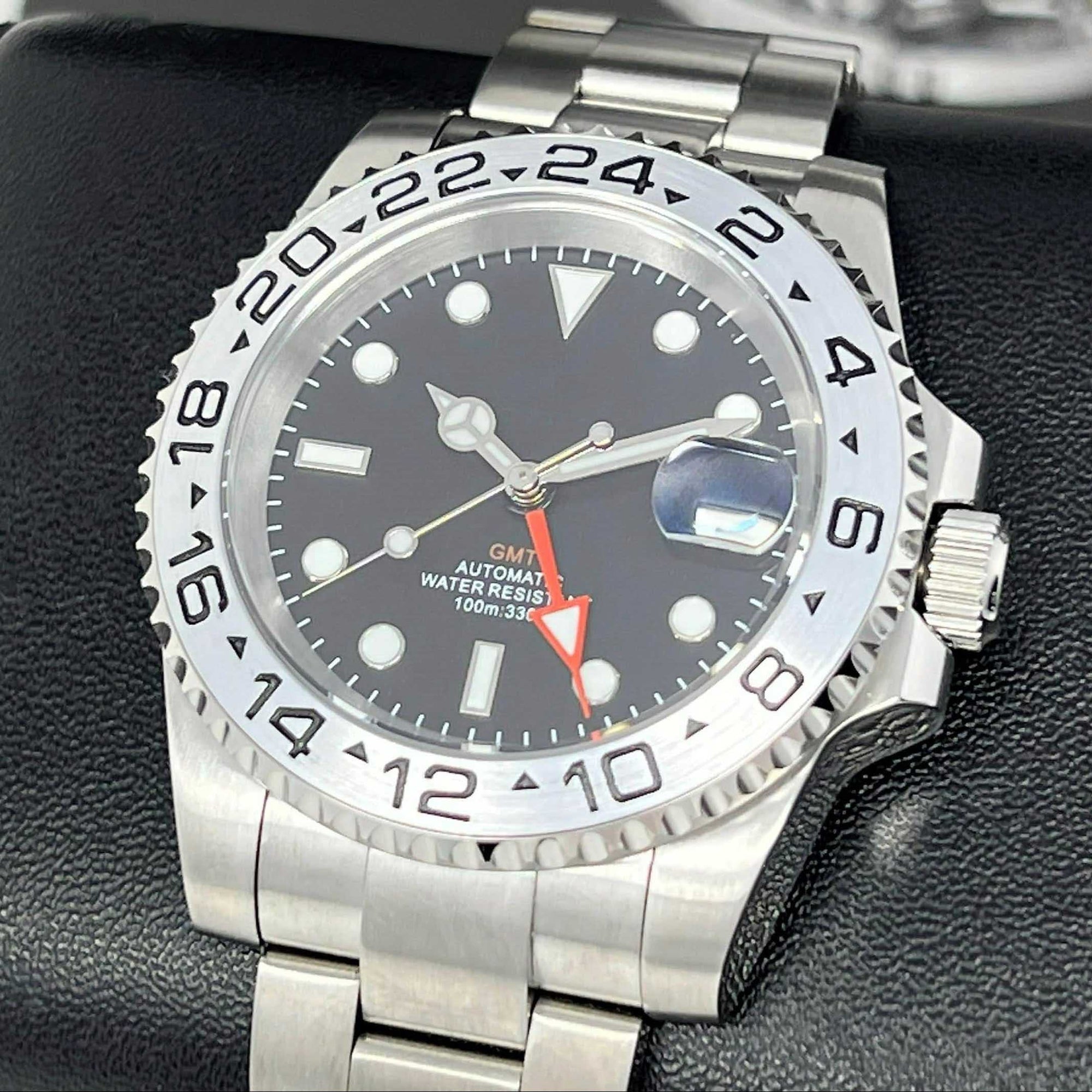Custom Exp II Watch | 4 Hand GMT | Black and Orange 41mm | Stainless Steel Sports Watch | Black Dial | NH34 Automatic Movement
