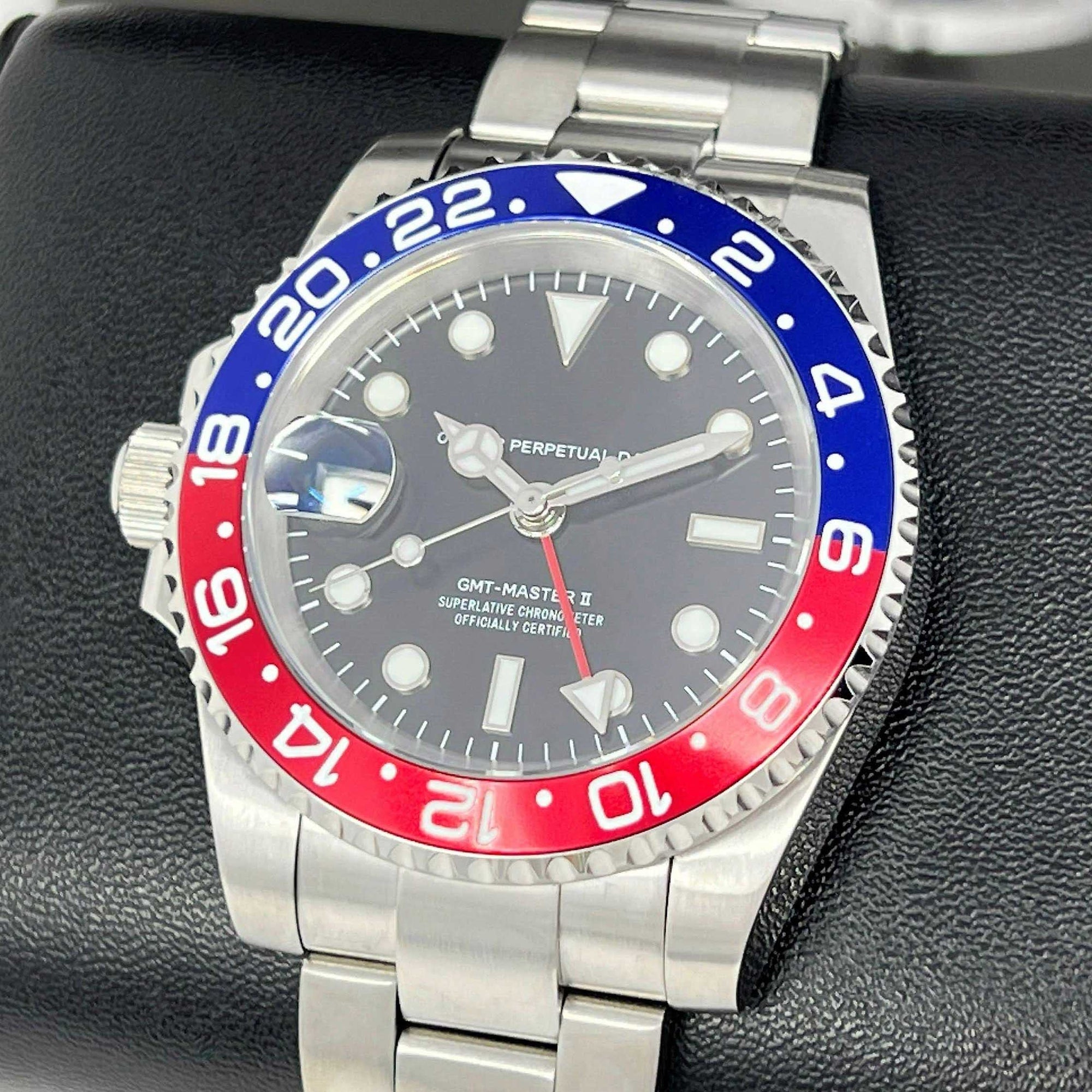 Custom Pepsi Full GMT - Left Hand | Blue and Red | NH34 movement | 41mm | Timezone | Automatic Custom Watch | Watch Mod | Destro | South Paw