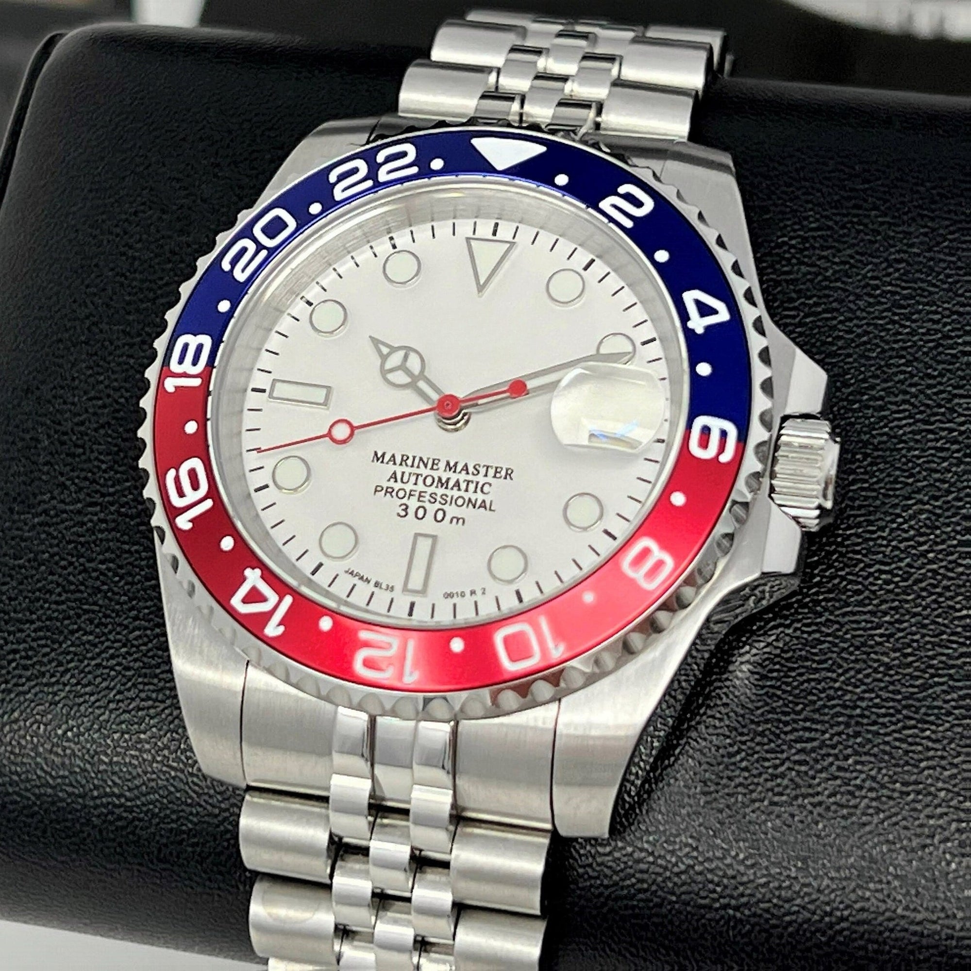 Custom White Pepsi GMT | Watch Mod | Mod | Stainless Steel Sport Watch | Custom NH35 Movement | Blue Red | Jub Strap | Sapphire