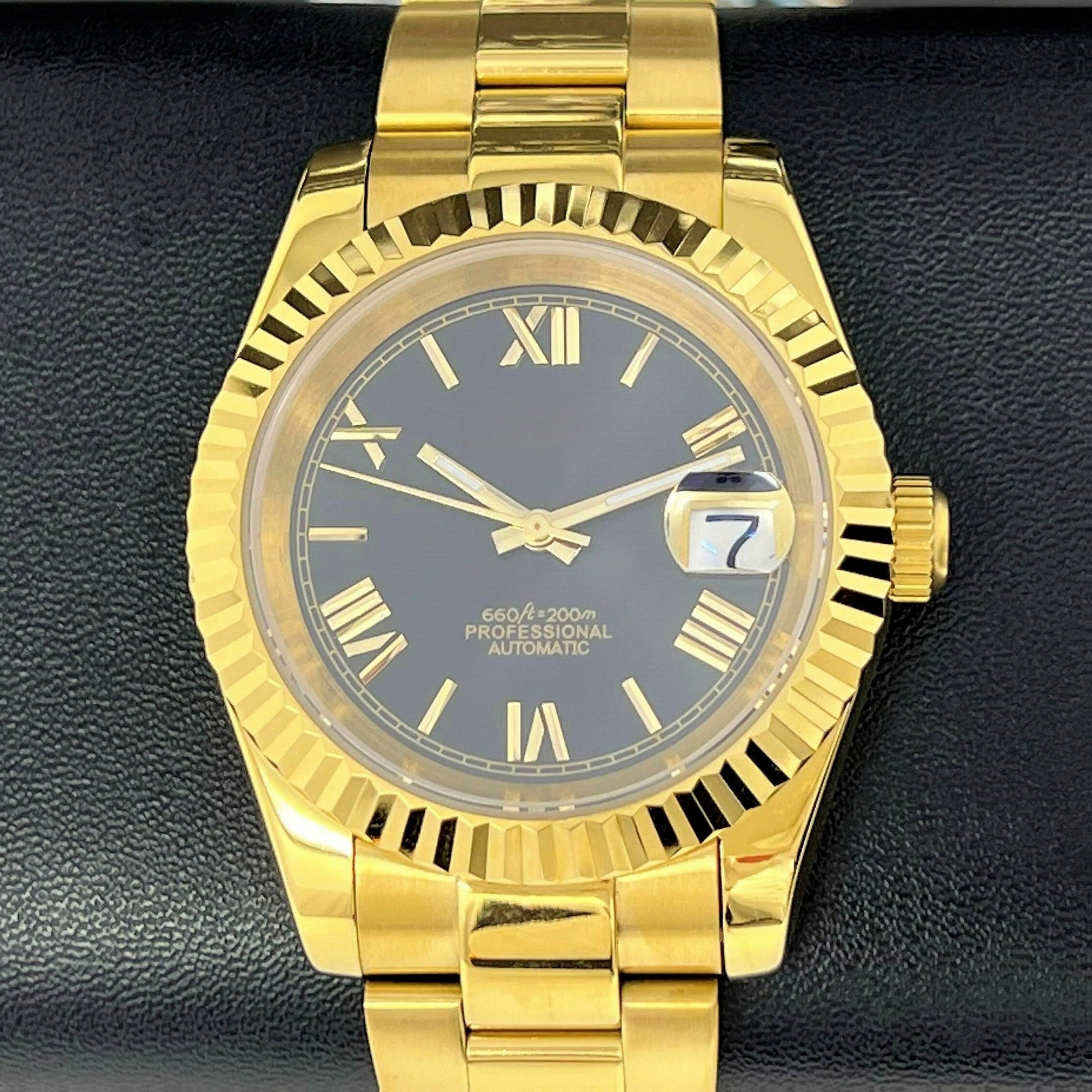 Gold and Black 39mm Datejust | Roman Numeral | Buckley | Fluted Bezel | Oyst | NH35 | Mod | Watch Mod | Custom Watch | DJ39