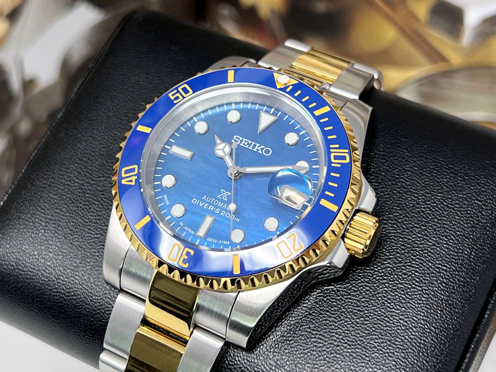 Seiko Submariner Date Two Tone Bluesy Ocean Pearl Dial - Sapphire Crystal - 40mm - Steelsport Ceramic Bezel -Watch Mod | Modded Watch