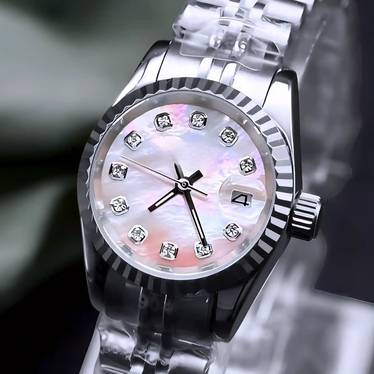 Map. Dial Custom Ladies Silver Mop Automatic Watch | 26mm | NH05