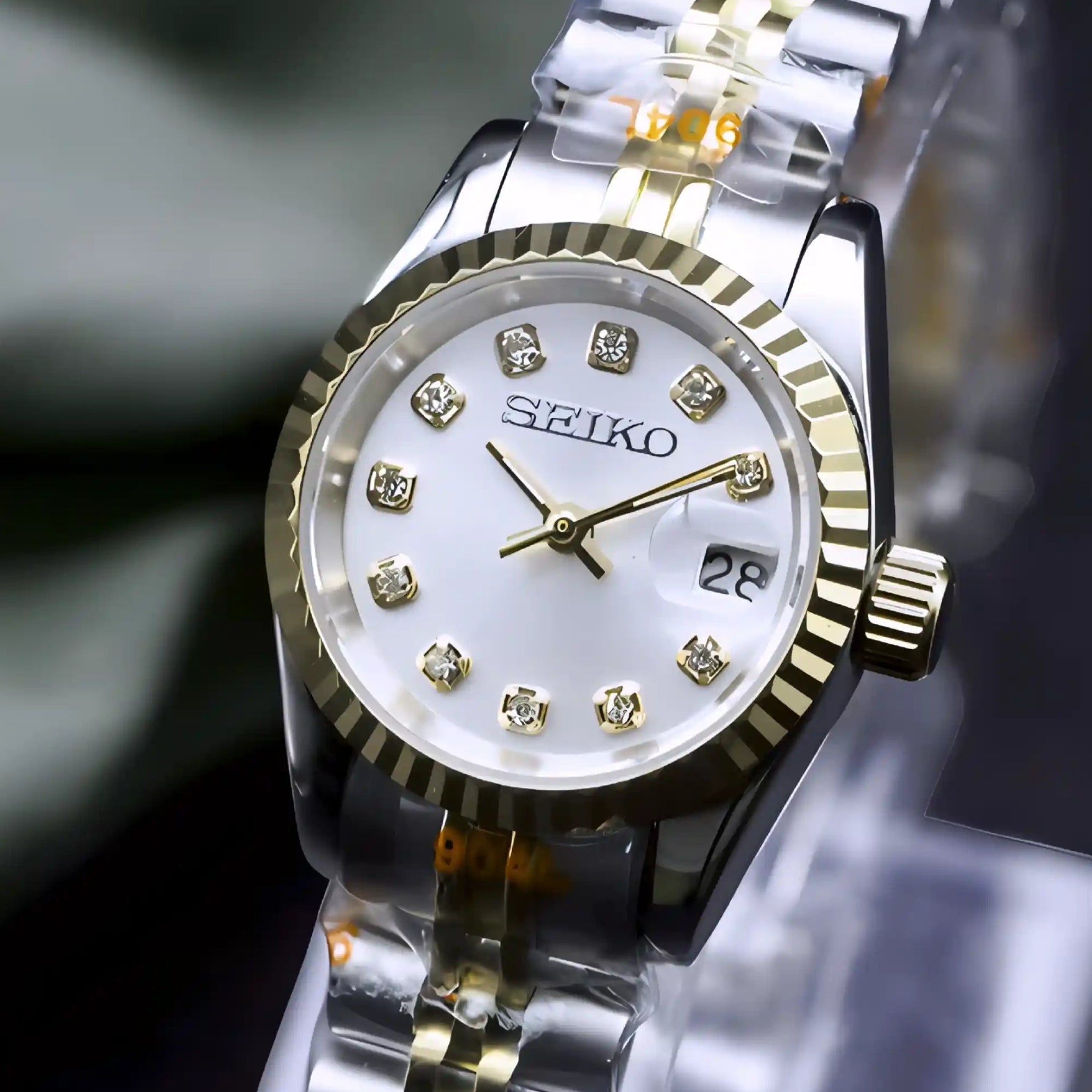 Two Tone gold Gold Ladies Watch with white dial