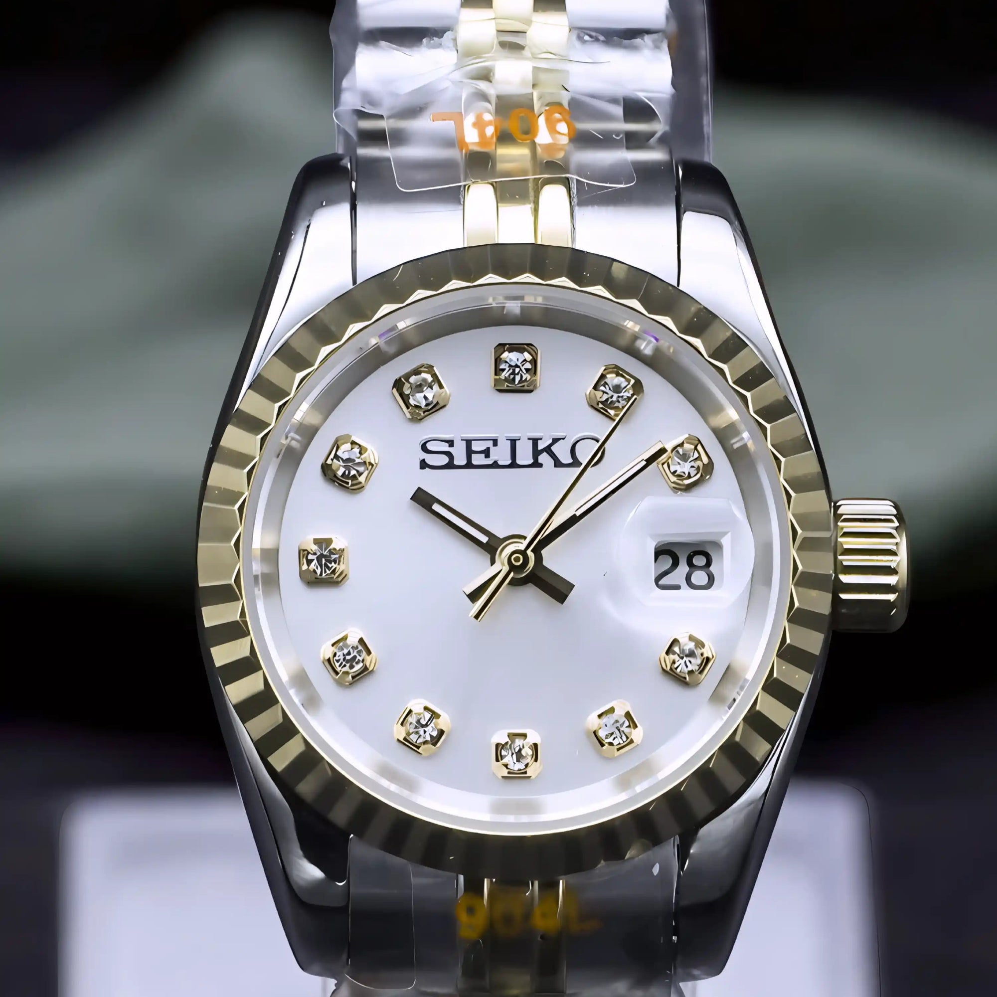 Two Tone gold Gold Ladies Watch with white dial