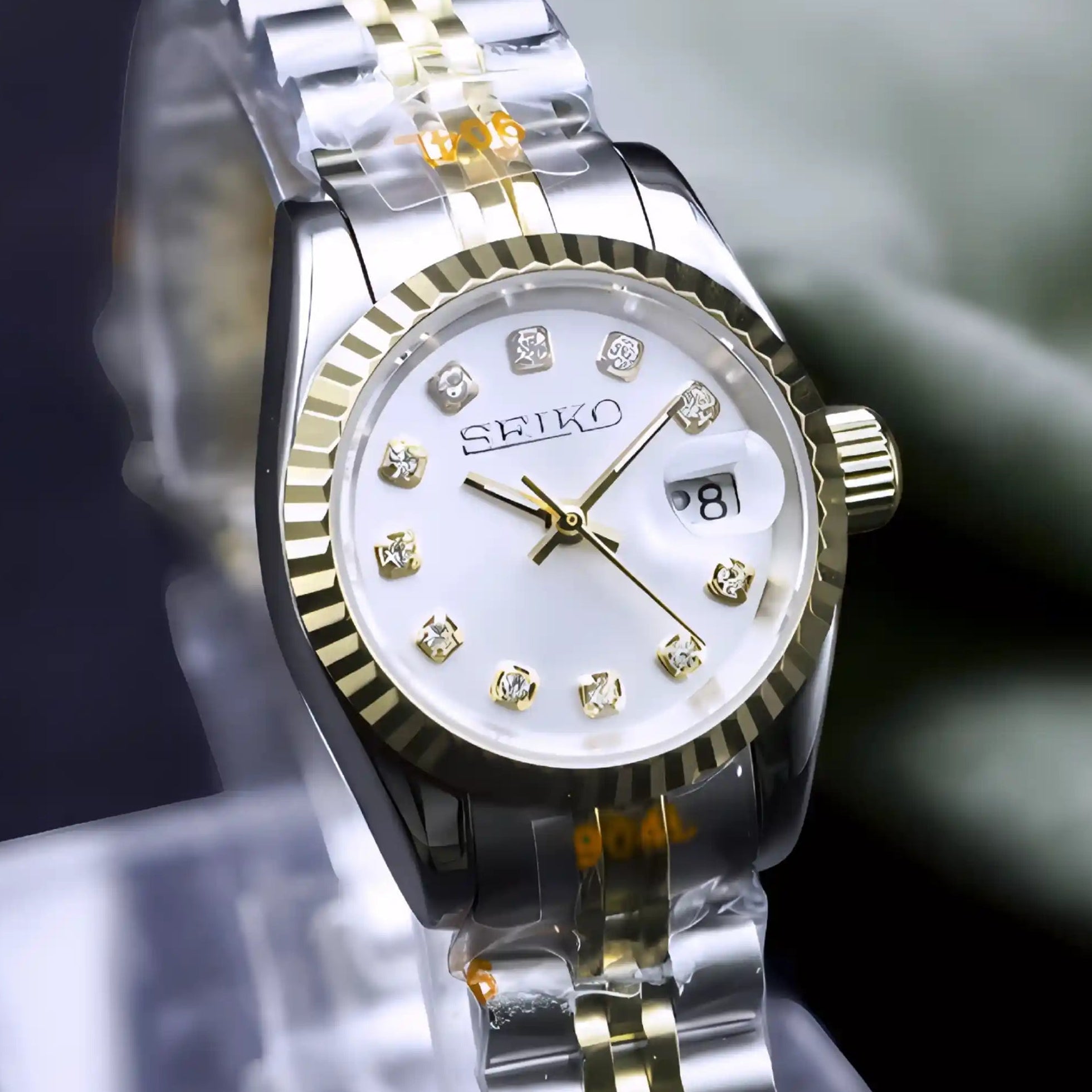 Two Tone gold Gold Ladies Watch with white dial