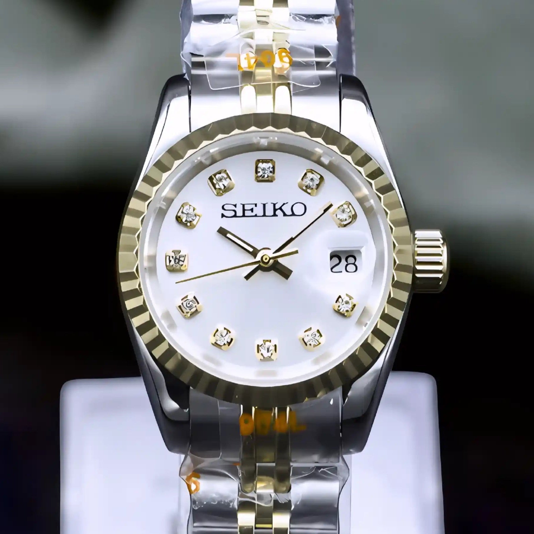 Two Tone gold Gold Ladies Watch with white dial