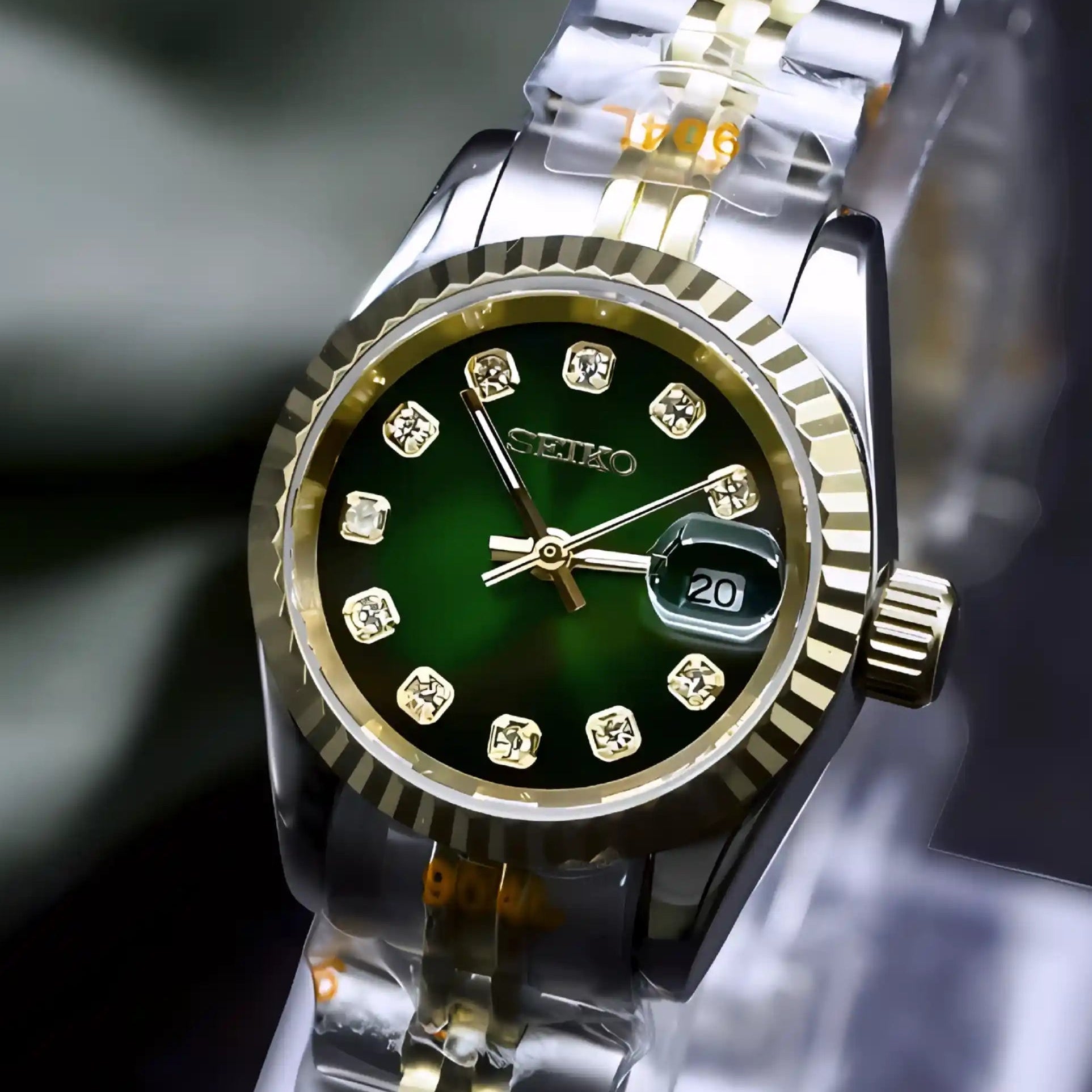 Two Tone Green ladies watch with green Dial