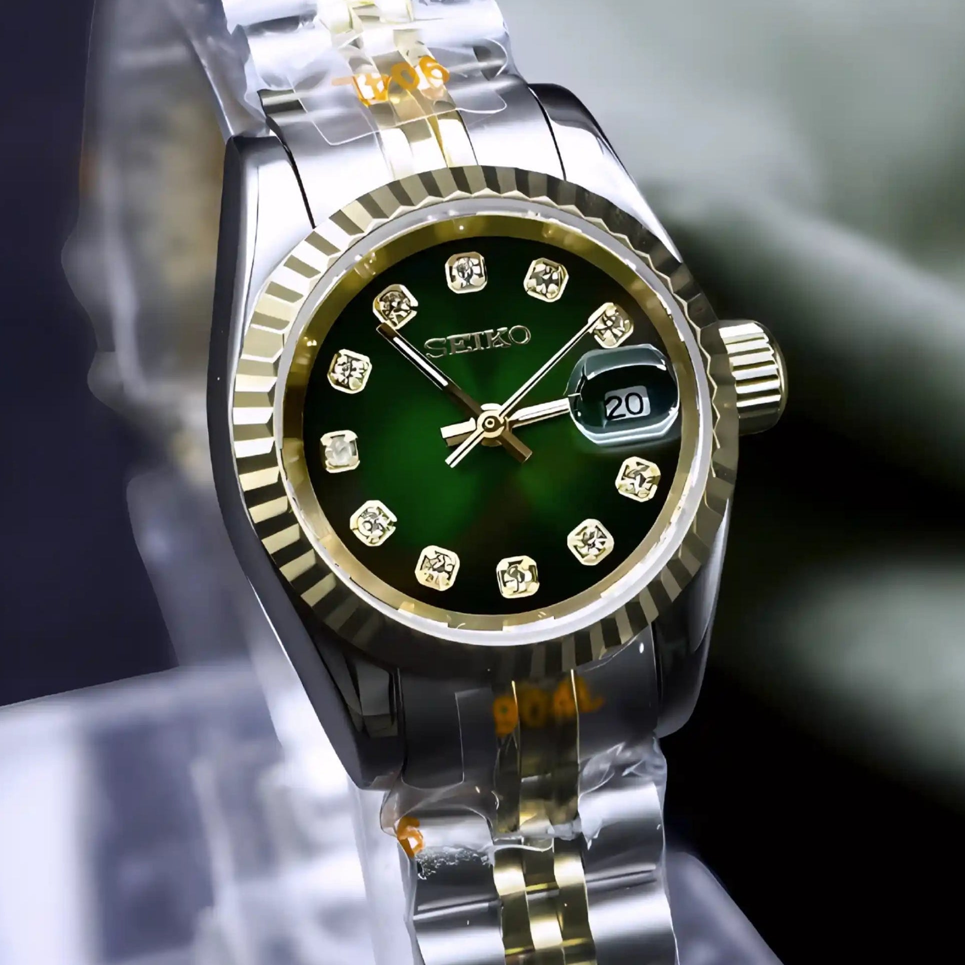 Two Tone Green ladies watch with green Dial