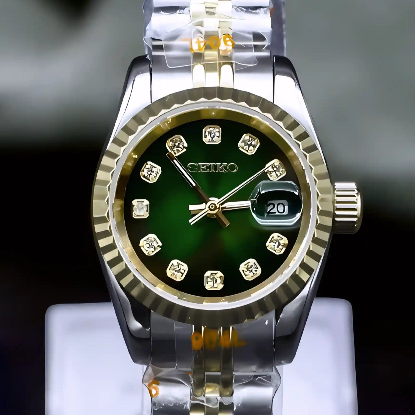 Two Tone Green ladies watch with green Dial