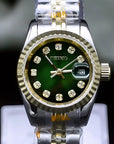 Two Tone Green ladies watch with green Dial