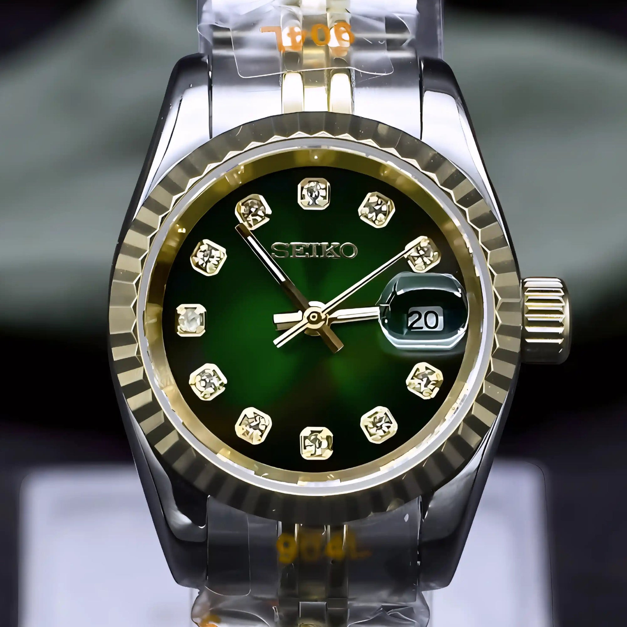 Two Tone Green ladies watch with green Dial