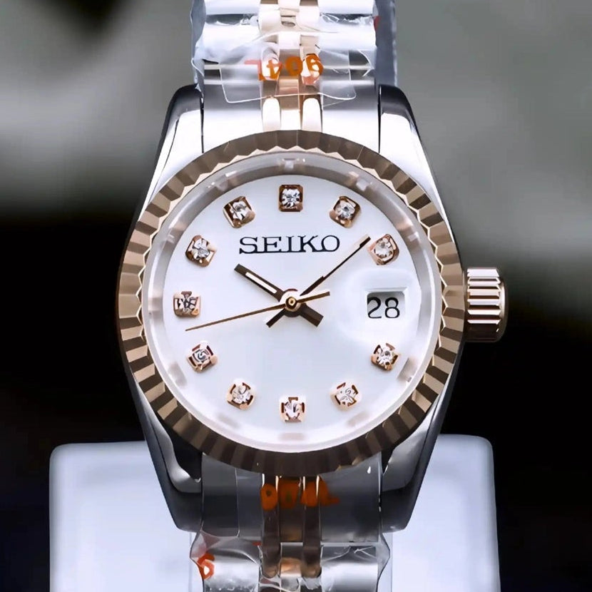 Two tone Rose gold Ladies watch with White dial