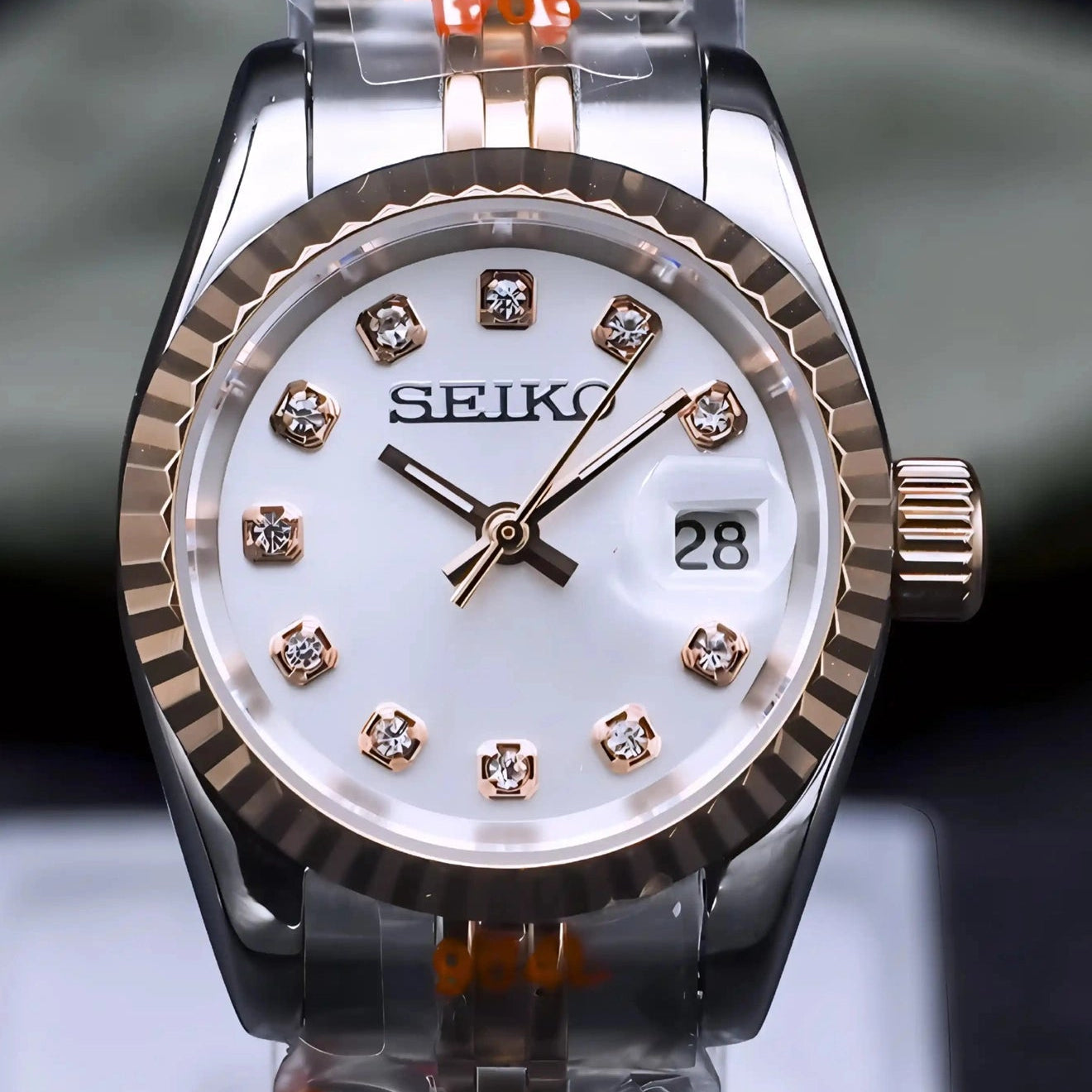 Two tone Rose gold Ladies watch with White dial