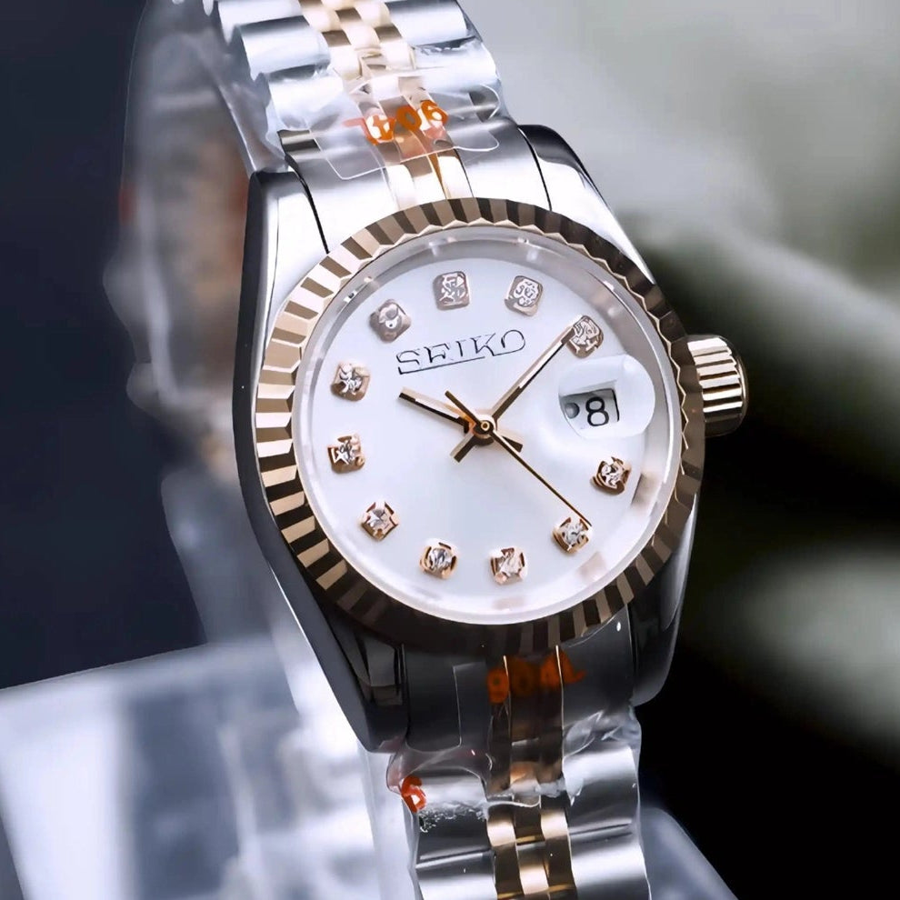 Two tone Rose gold Ladies watch with White dial