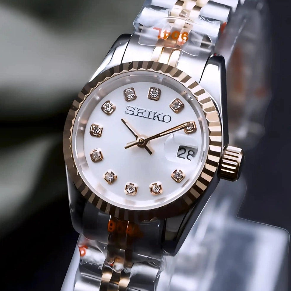 Two tone Rose gold Ladies watch with White dial