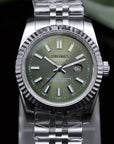 31mm Olive Green Dial Ladies watch with Silver Band