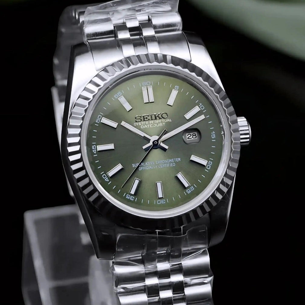 31mm Olive Green Dial Ladies watch with Silver Band