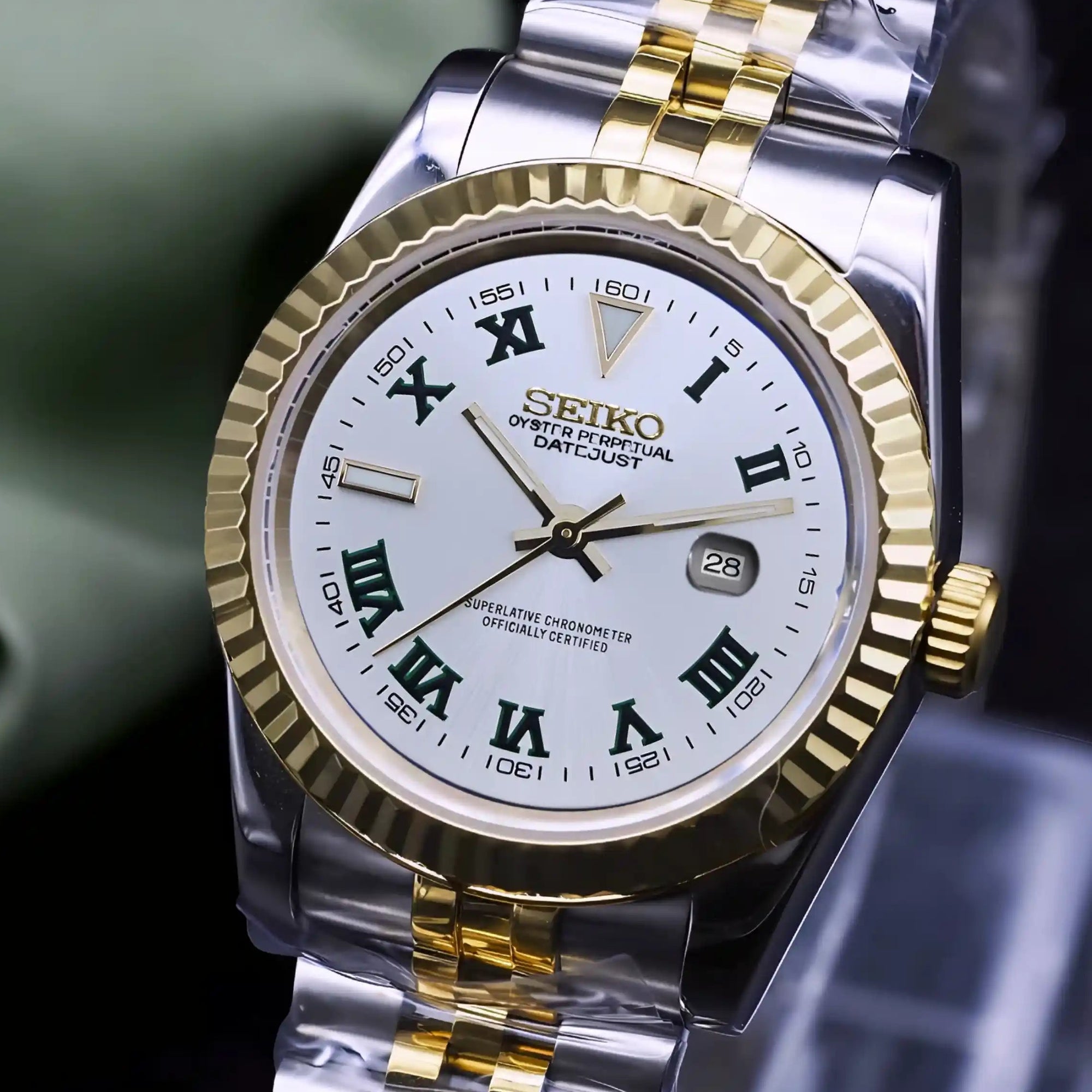 Two Tone Gold White Dial with Silver Band