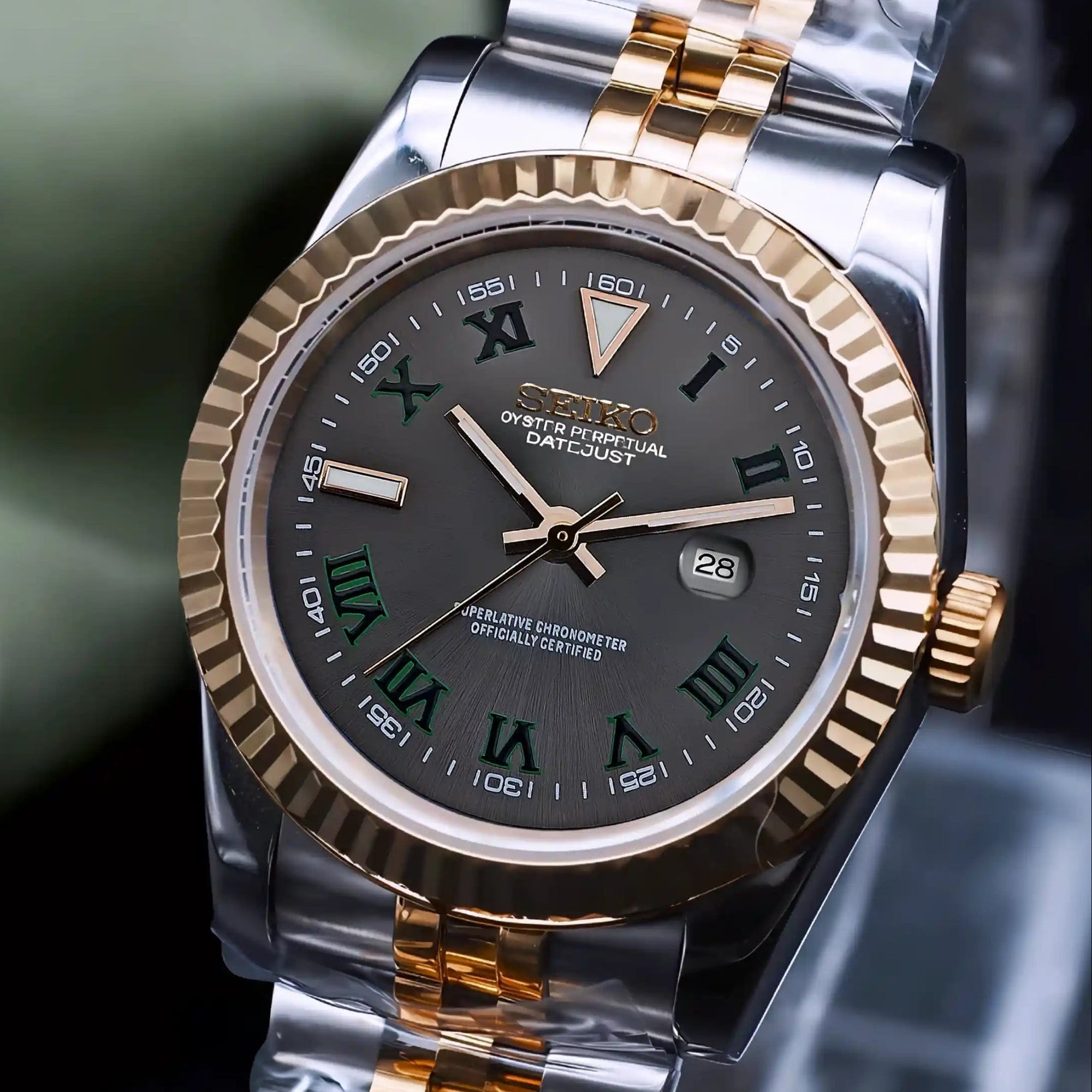 Two Tone Rose Gold Silver Dial with Silver Band