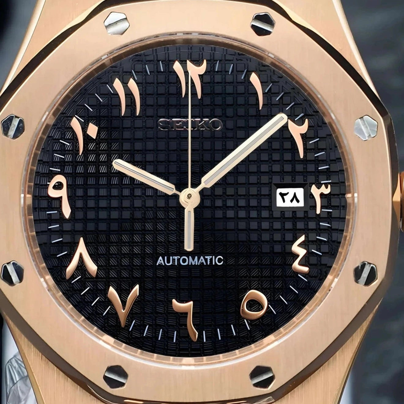 Seikoak Luxury Black Rose Gold Arabic | Custom Watch Mod | 42mm