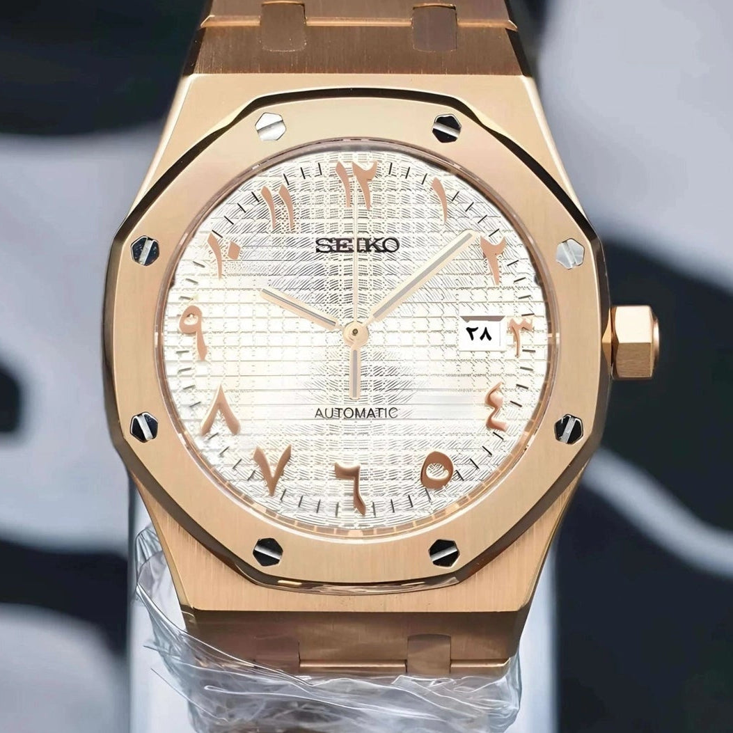 Seikoak Luxury White Rose Gold Arabic | Custom Watch Mod | 42mm NH35 ...
