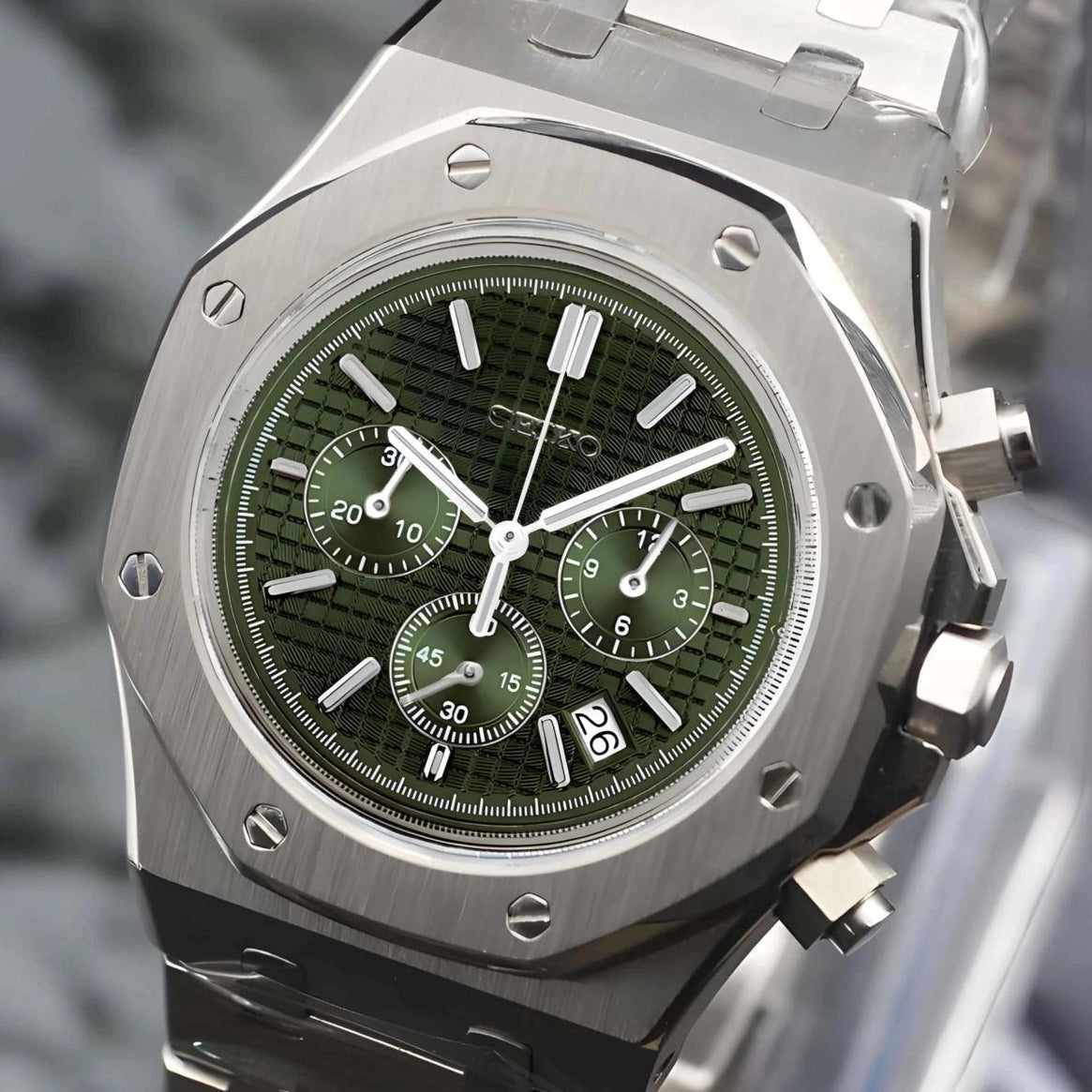 Olive Green Dial With Silver Band