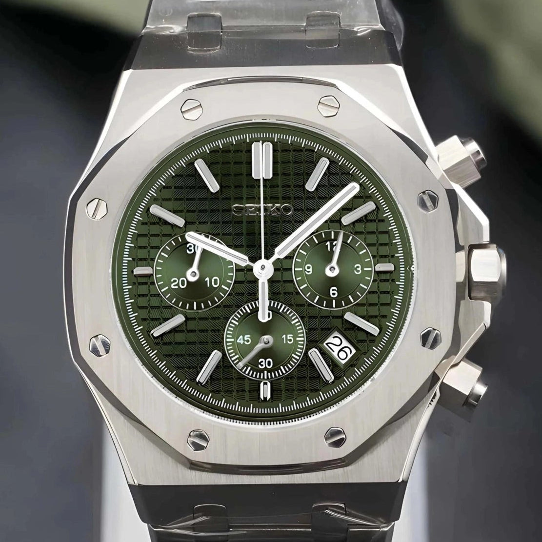 Olive Green Dial With Silver Band