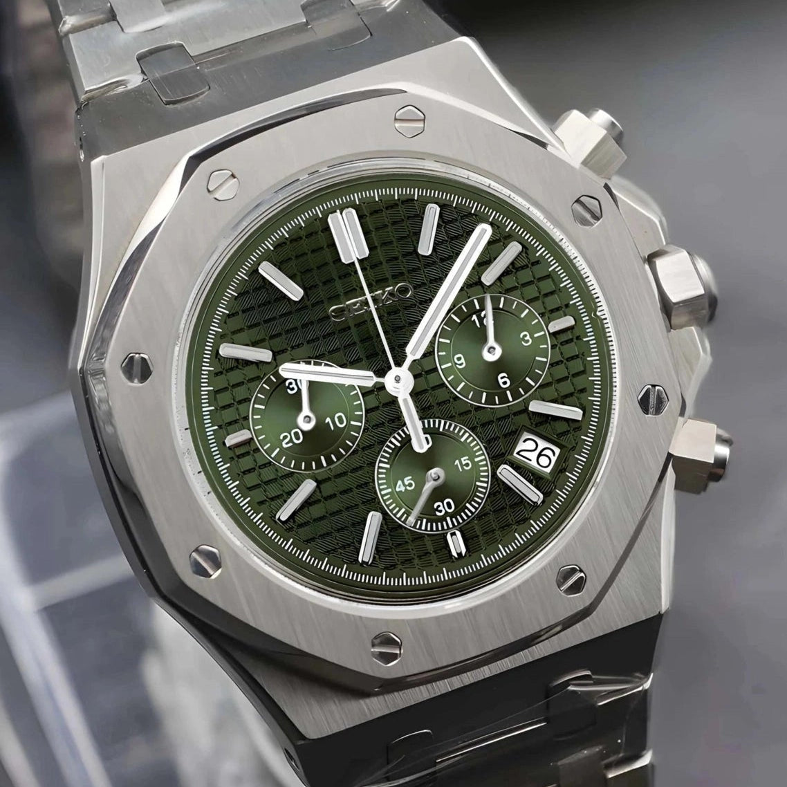 Olive Green Dial With Silver Band