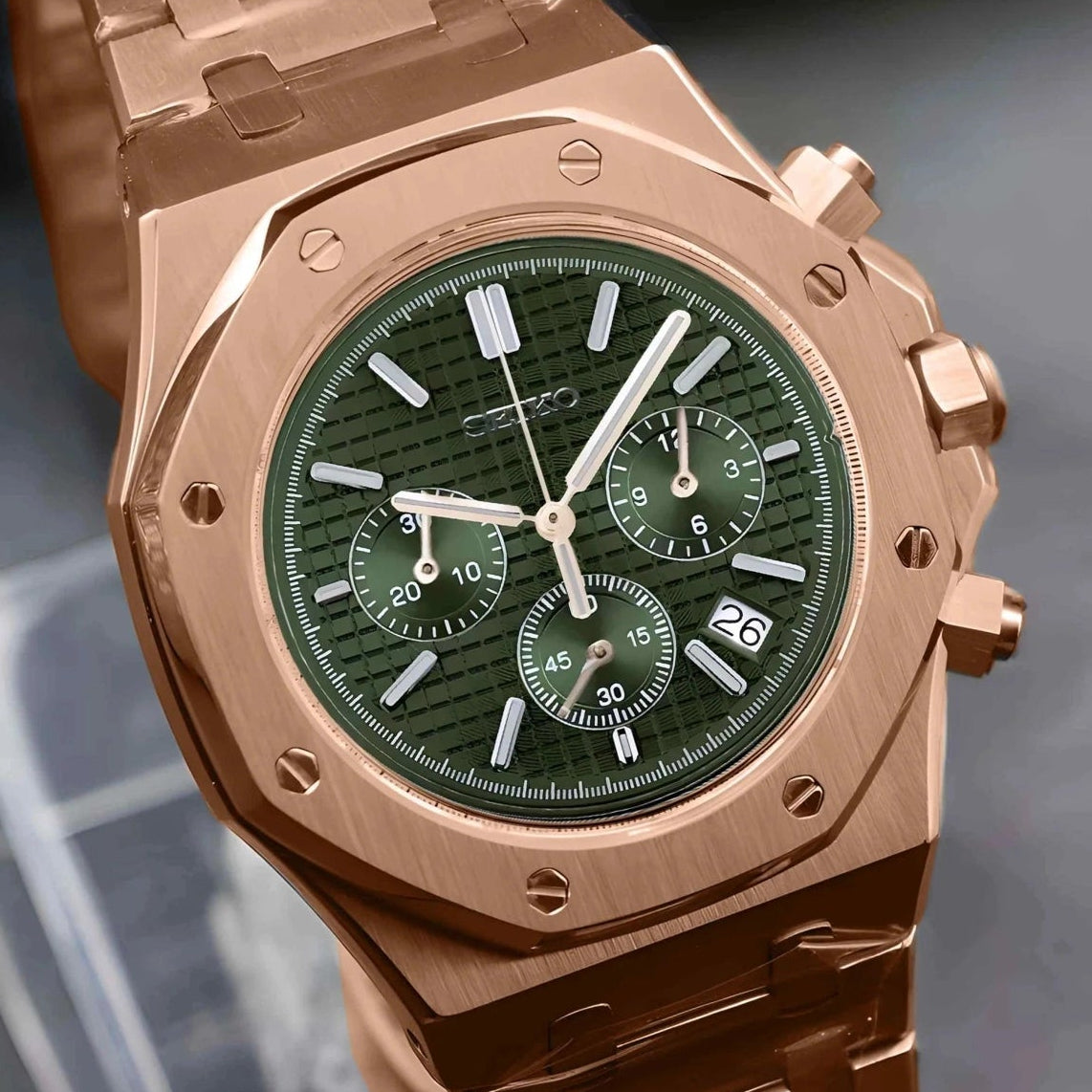 Olive Green Dial with Rose Gold Band