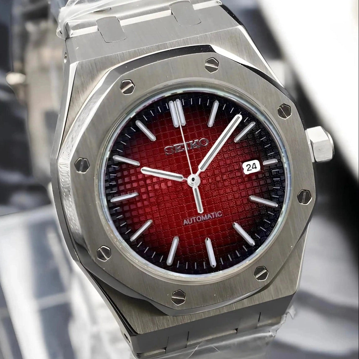 Red Dial with Silver Band