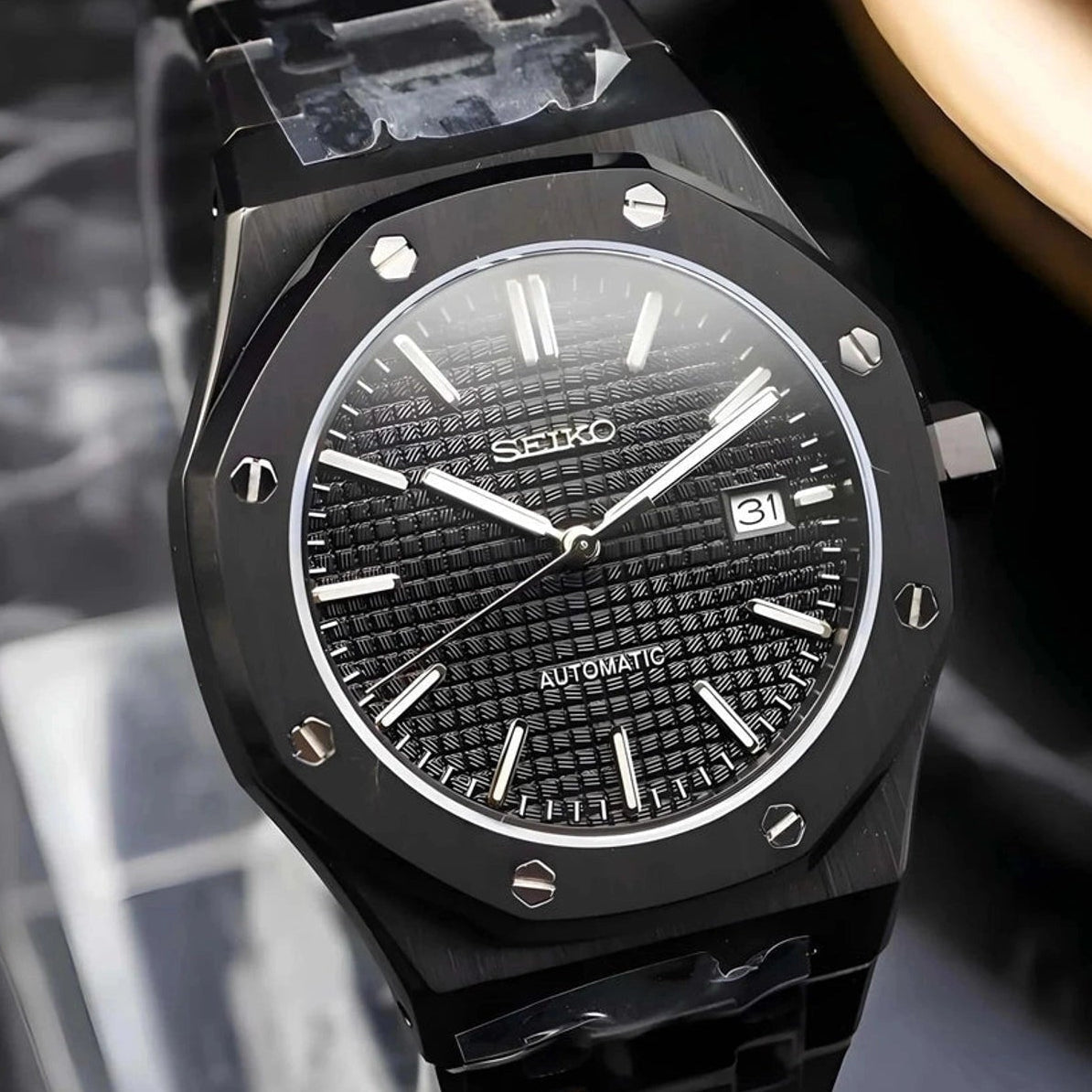 Seikoak Luxury Triple Black | Custom Watch Mod | 42mm NH35 Automatic Watch