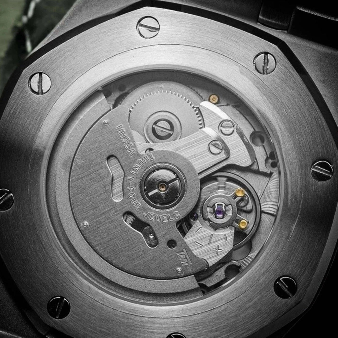 Close-up of a watch mechanism