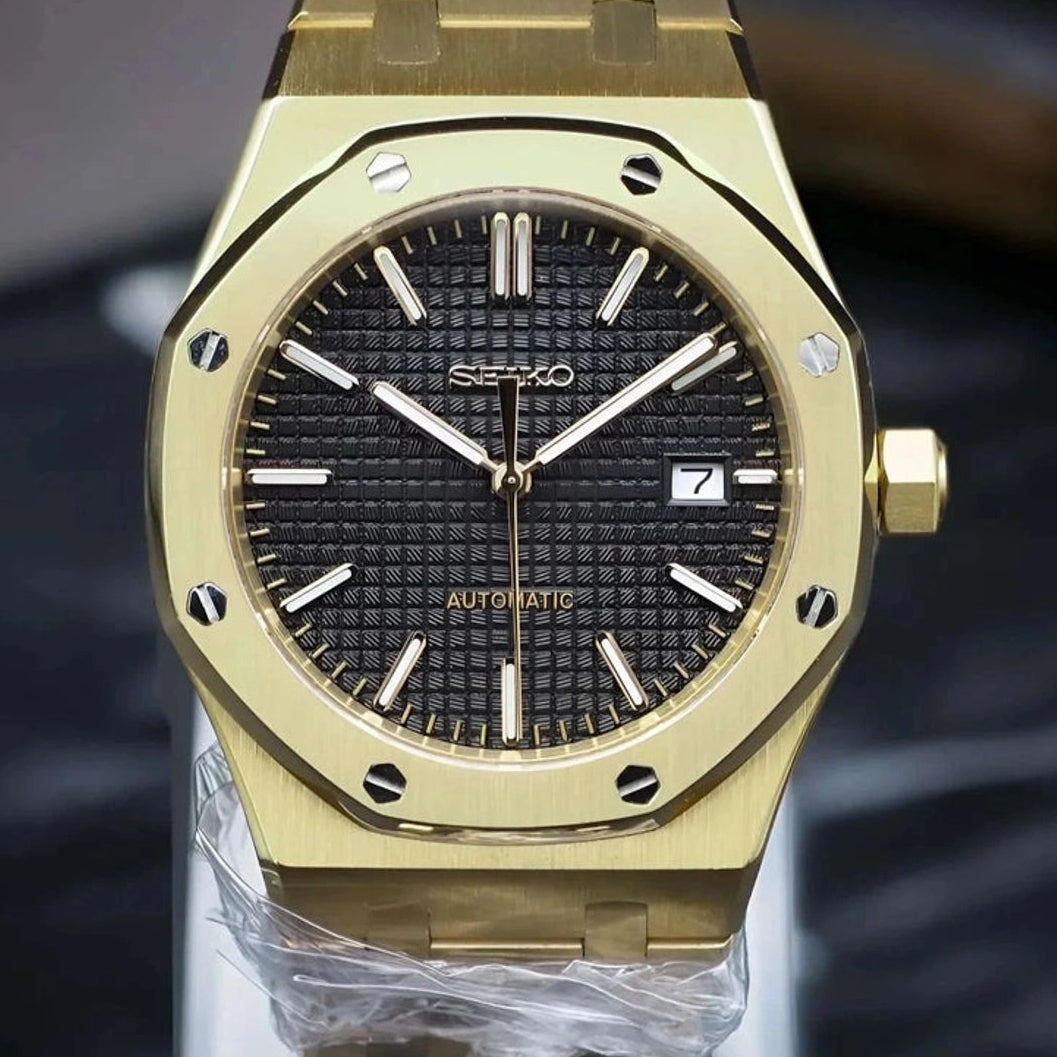 Seikoak Luxury Yellow Gold | Custom Watch Mod | 42mm NH35 Automatic Watch