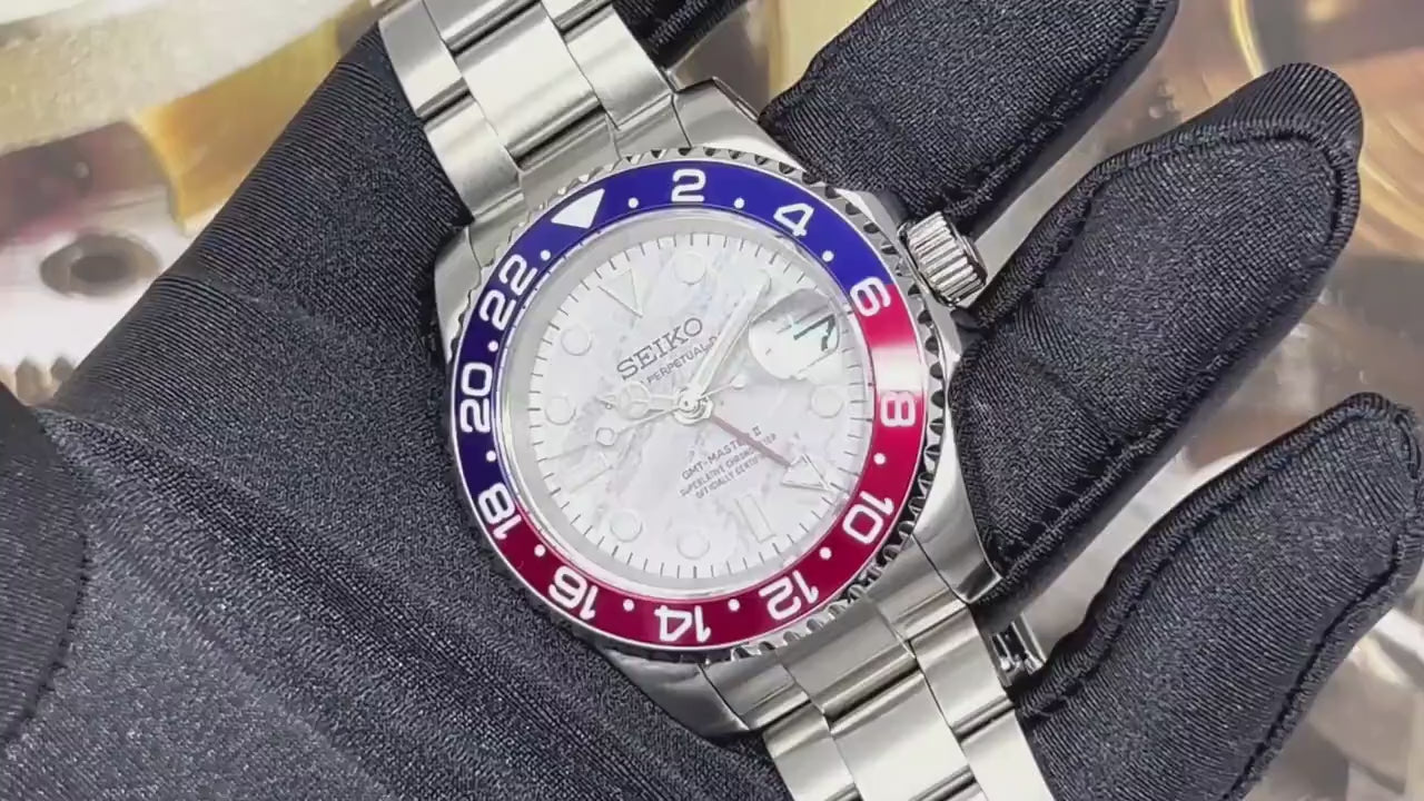 Seiko Meteorite GMT | 4 Hand Automatic Movement NH34 | Pepsi | 41mm | Multi Timezone  | Automatic Custom Watch | NH35 NH36 | Blue Red White